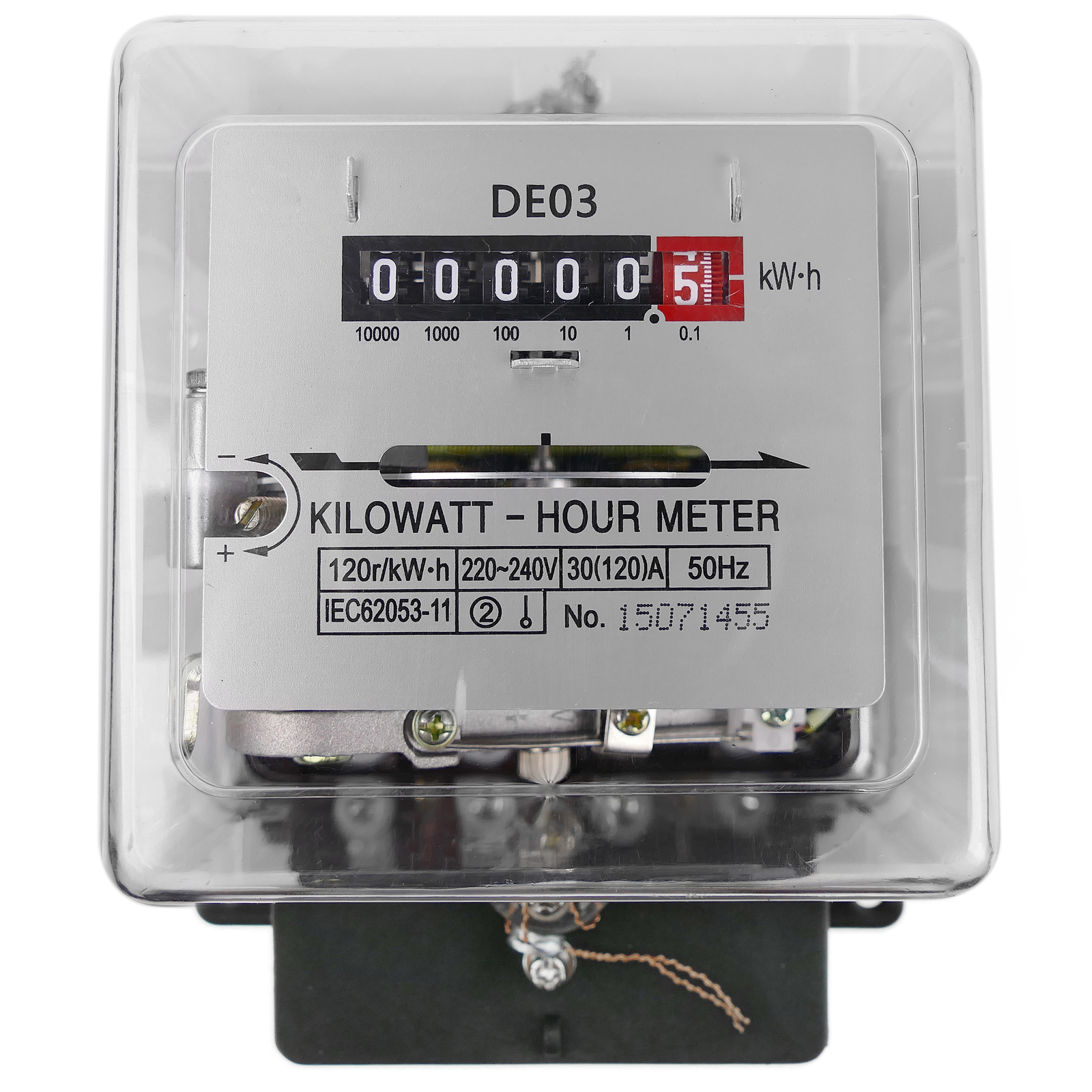 Compteur d'énergie électricité monophasé wattmetere 20A 230V 50Hz max 80A  de plastique noir - Cablematic