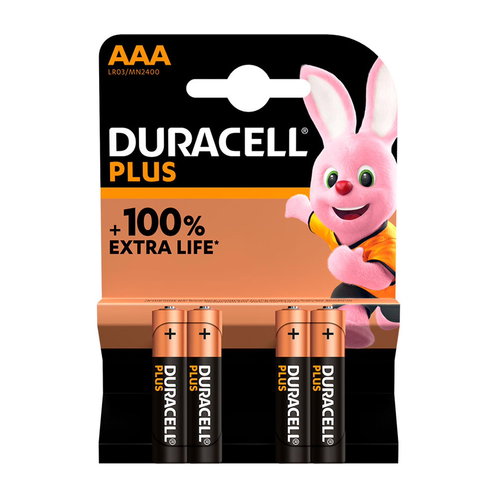 Pack de 4 unidades pila alcalina Plus Power AAA de 1,5V de 10,5x44,5mm LR03  de Duracell - Cablematic