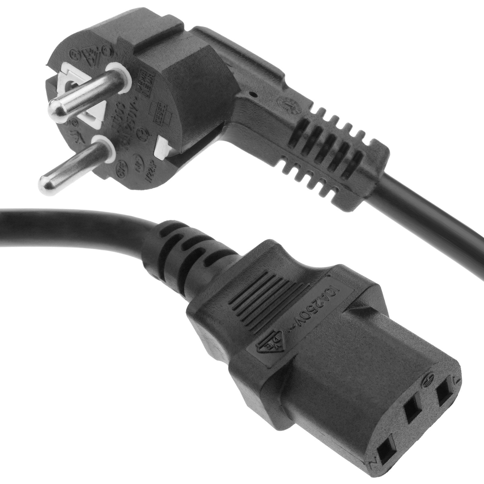 Adaptateur de prise électrique C13 femelle / C14 mâle schuko coudé gauche