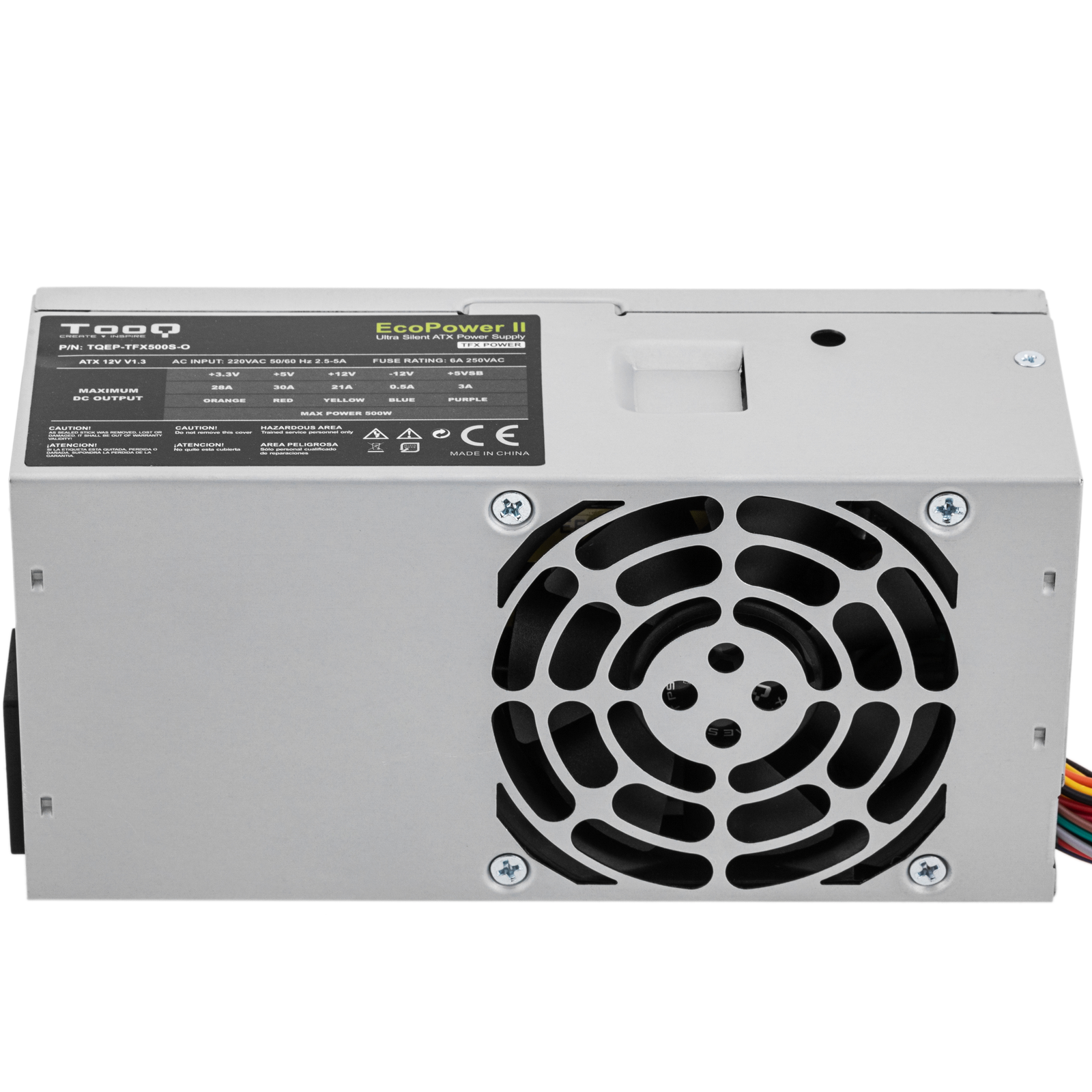 Alimentatore TooQ Ecopower II 500 W con ventola silenziosa 80 mm  TQEP-500S-SFX - Cablematic