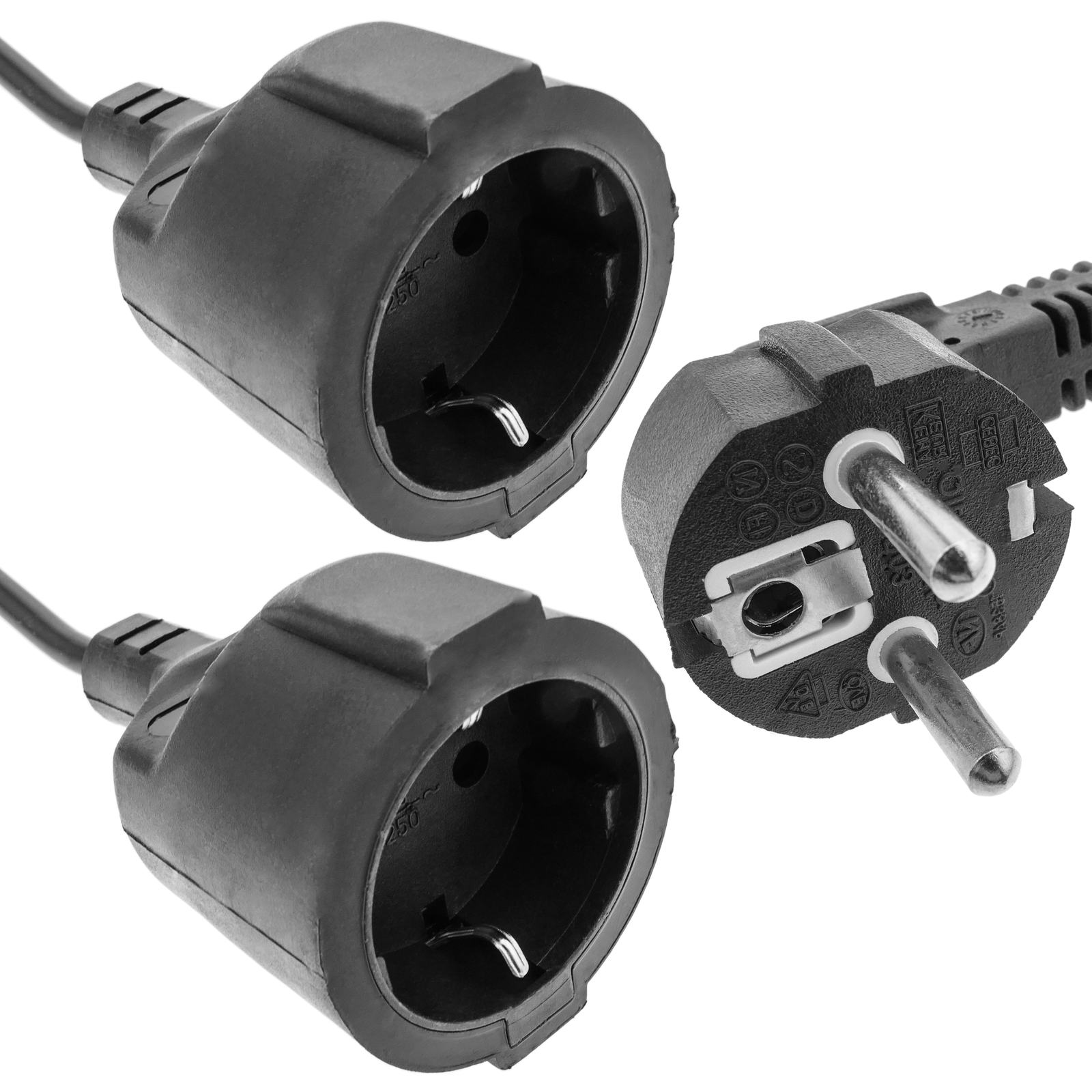 Schuko Duplikator cm. weiblich Schuko 2 80 männlich 1x Netzkabel Cablematic - Länge. x Schuko zu