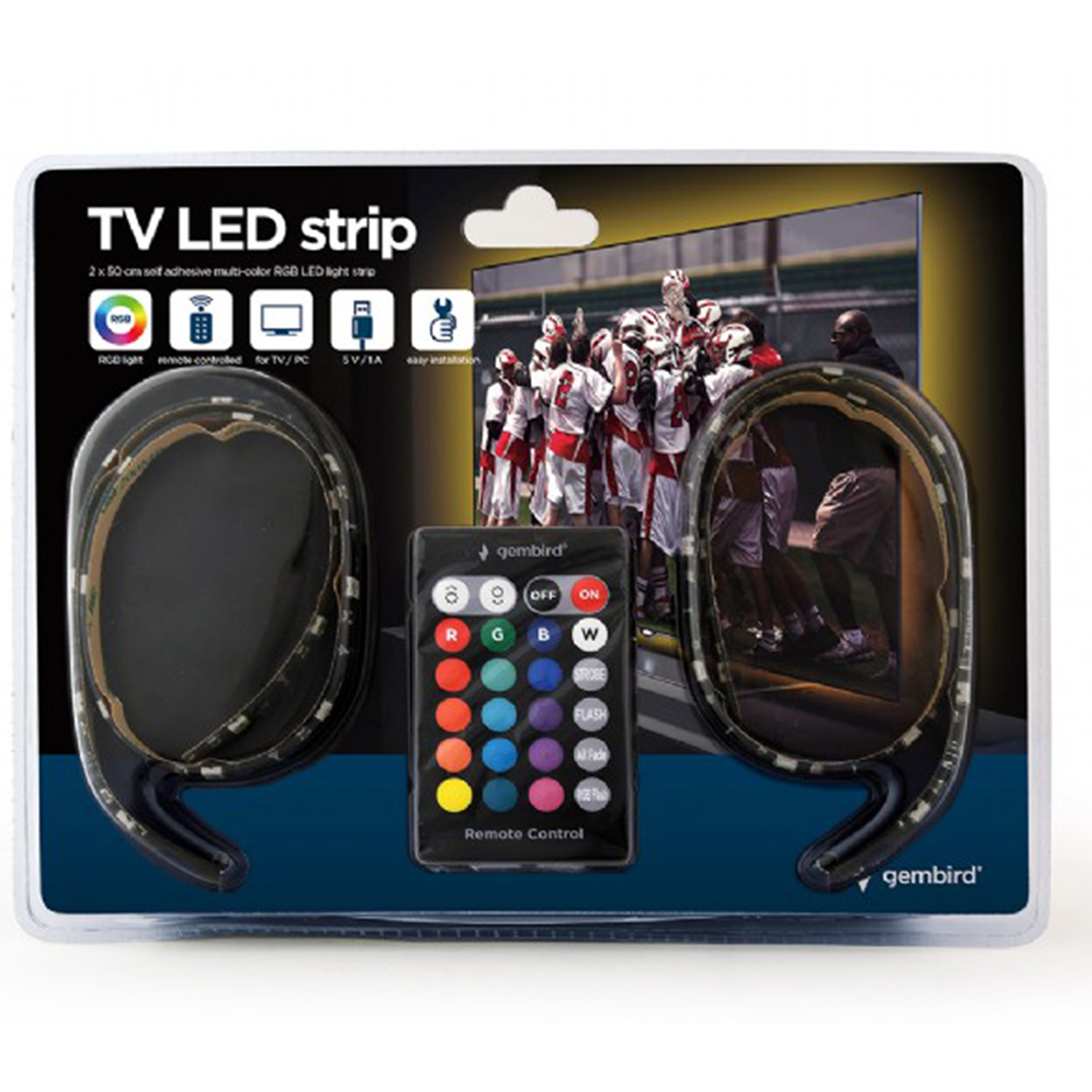 Tira LED de Gembird USB de 50 cm, con luces LED RGB de 2 unidades -  Cablematic