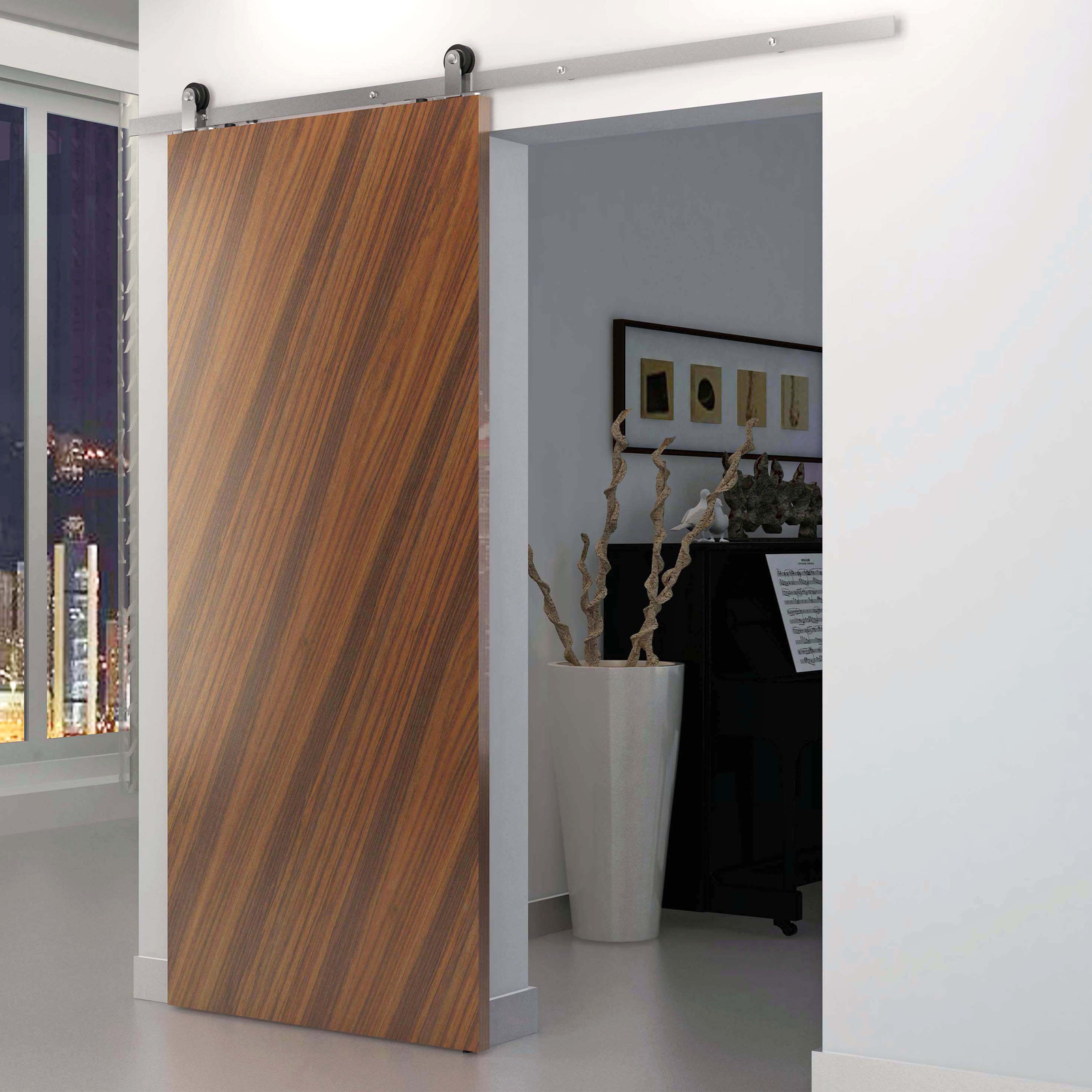 Binario per porta scorrevole con copertura in legno MDF di colore