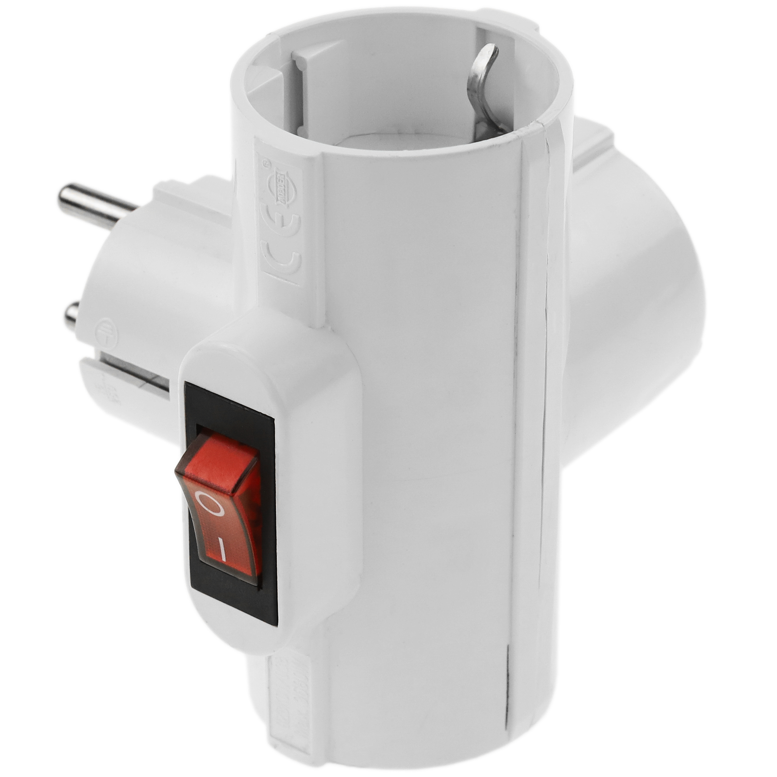 Weißer Dreifach Schuko 220VAC Stecker mit Schalter - Cablematic