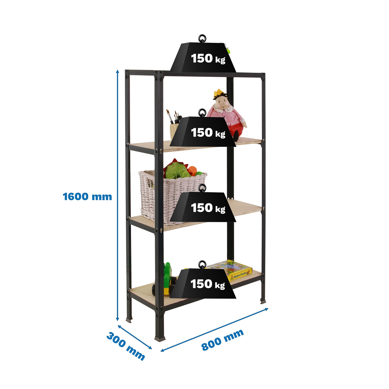 Estantería metálica para almacenaje PrimeMatik Mini Home Click de 3 baldas  de madera contrachapada y tamaño total 80 x 30 x 90 cm de color gris /  roble - Cablematic