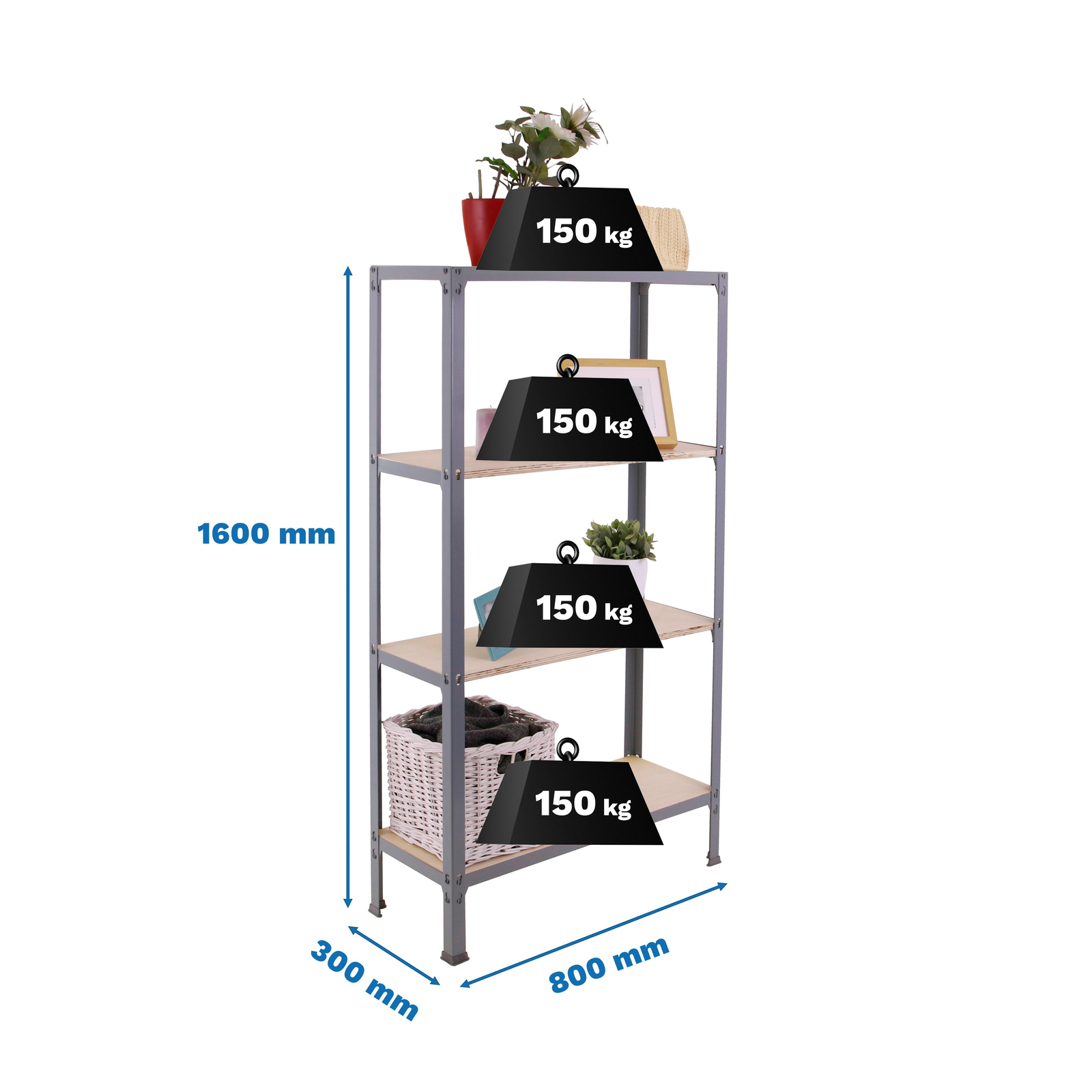 Estantería metálica para almacenaje PrimeMatik Mini Home Click de 3 baldas  de madera contrachapada y tamaño total 80 x 30 x 90 cm de color gris /  abedul - Cablematic