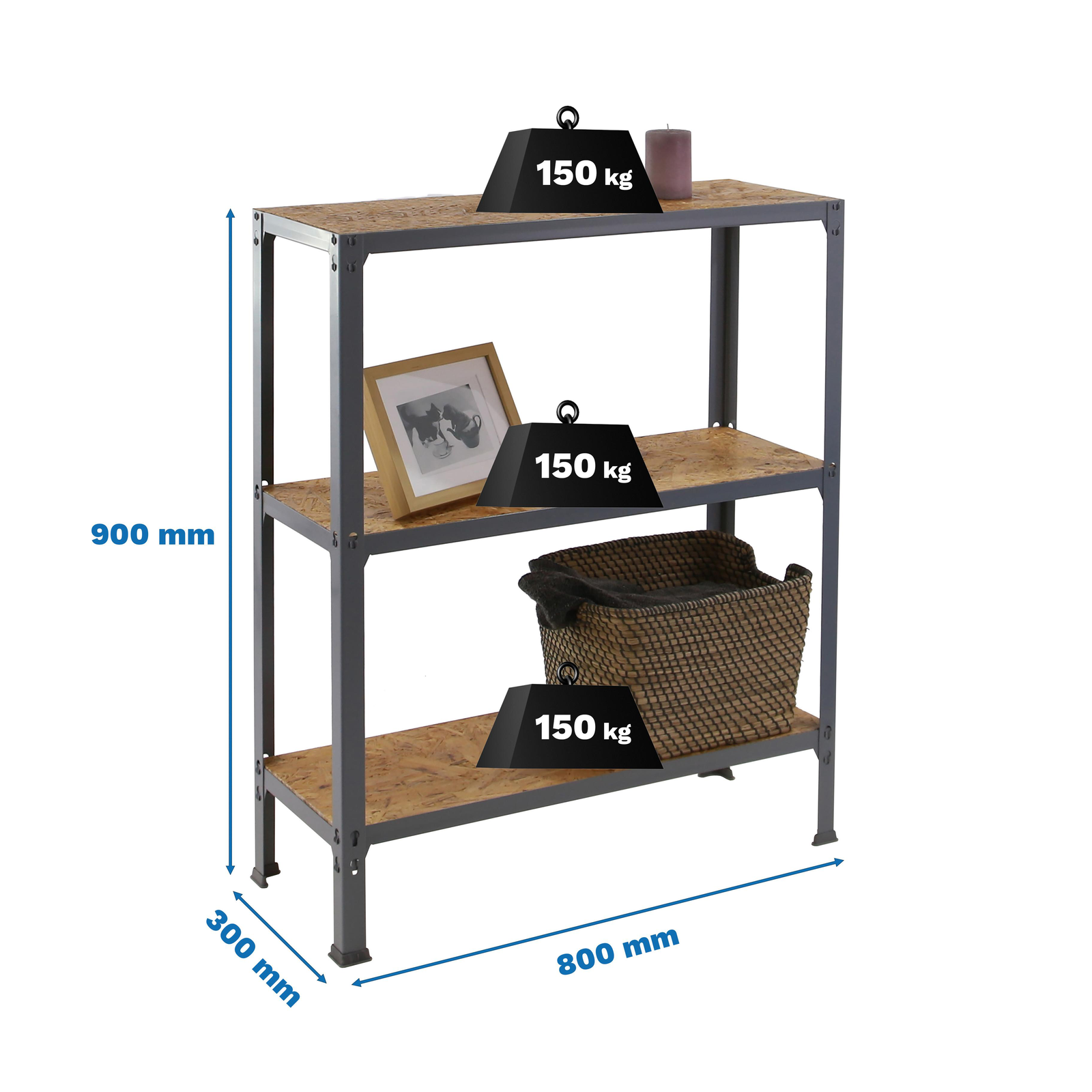 Estantería metálica para almacenaje PrimeMatik Plus Home Click de 4 baldas  de madera y tamaño total 100 x 30 x 160 cm de color gris / osb - Cablematic