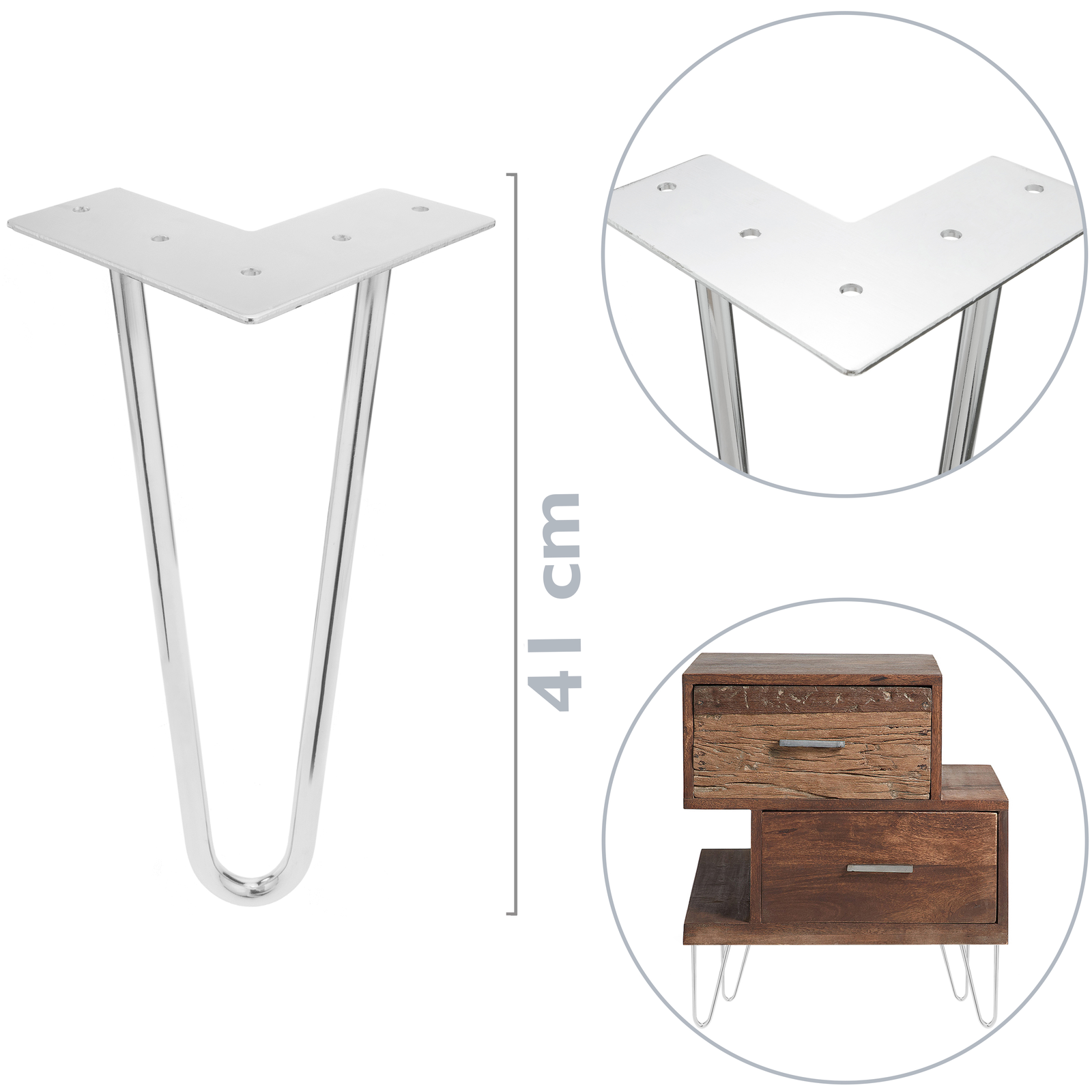 Pies para mesa y mueble Patas en acero 2 varillas 20 cm cobre intenso  4-pack - Cablematic