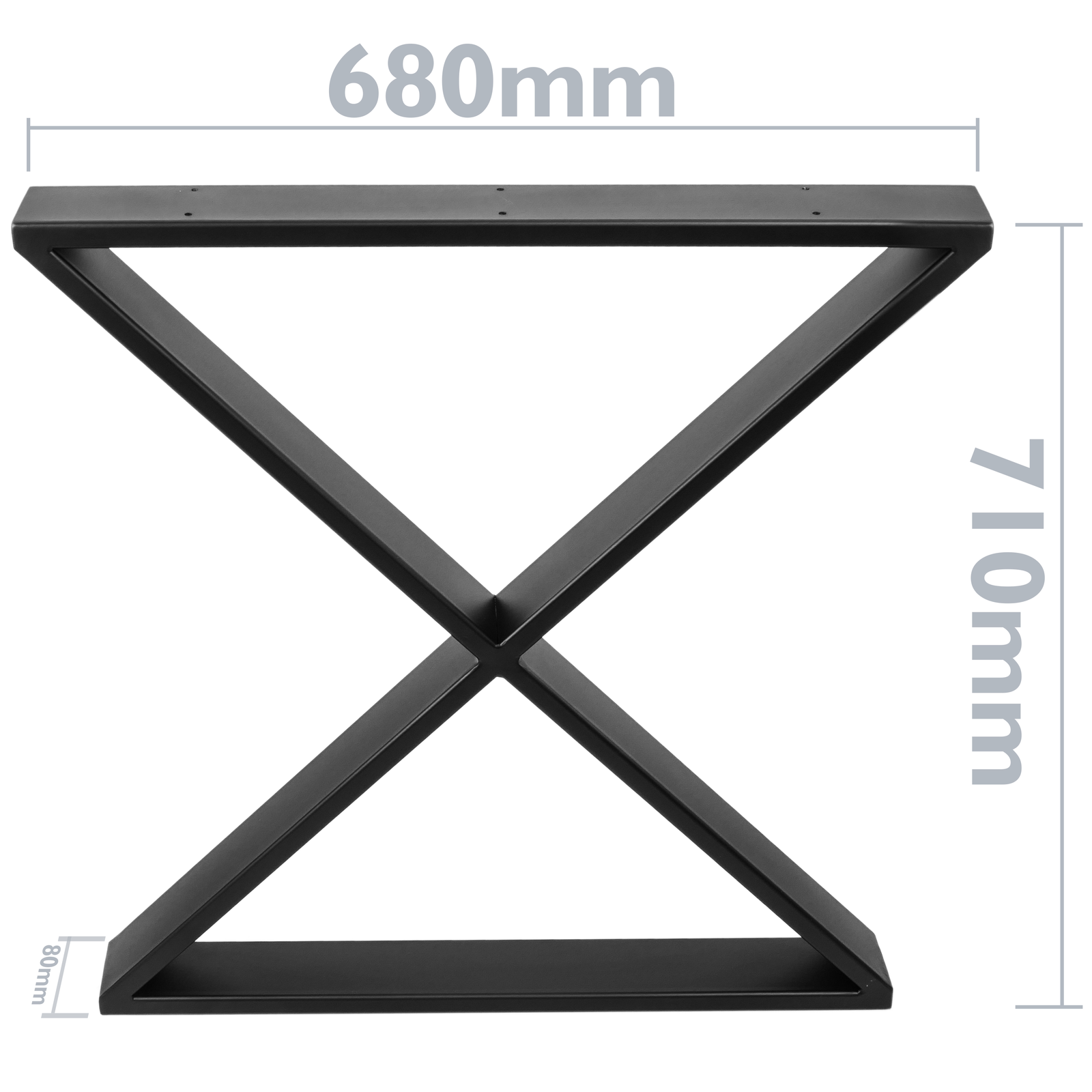 Pies en 'X' para mesa Patas en acero negro 680 x 50 x 710 mm 2-pack -  Cablematic