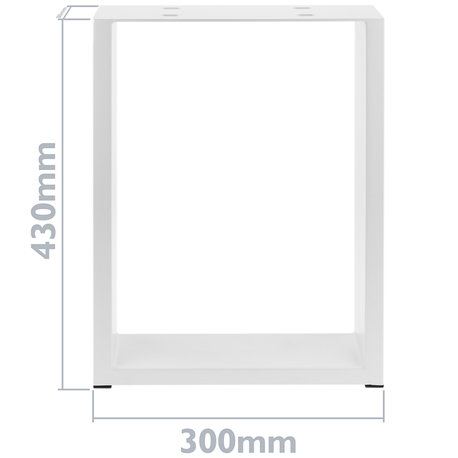 Piedini rettangolare. Gambe da tavolino e banquette in acciaio bianco 300 x  80 x 430 mm 2-pack - Cablematic