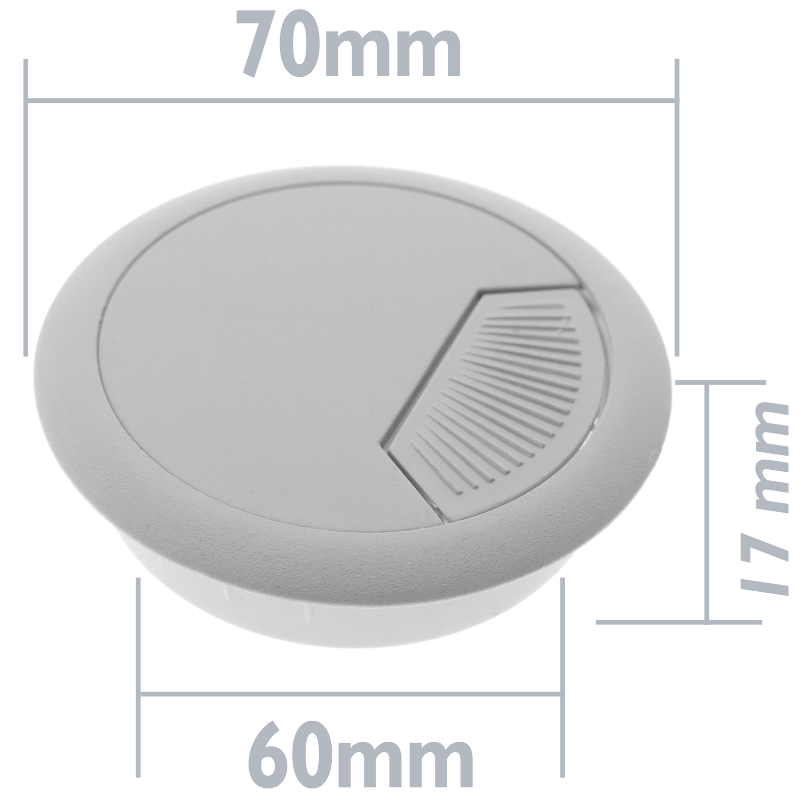 Set of 20 round cable grommets to build in table of gray color and diameter  60 mm - Cablematic