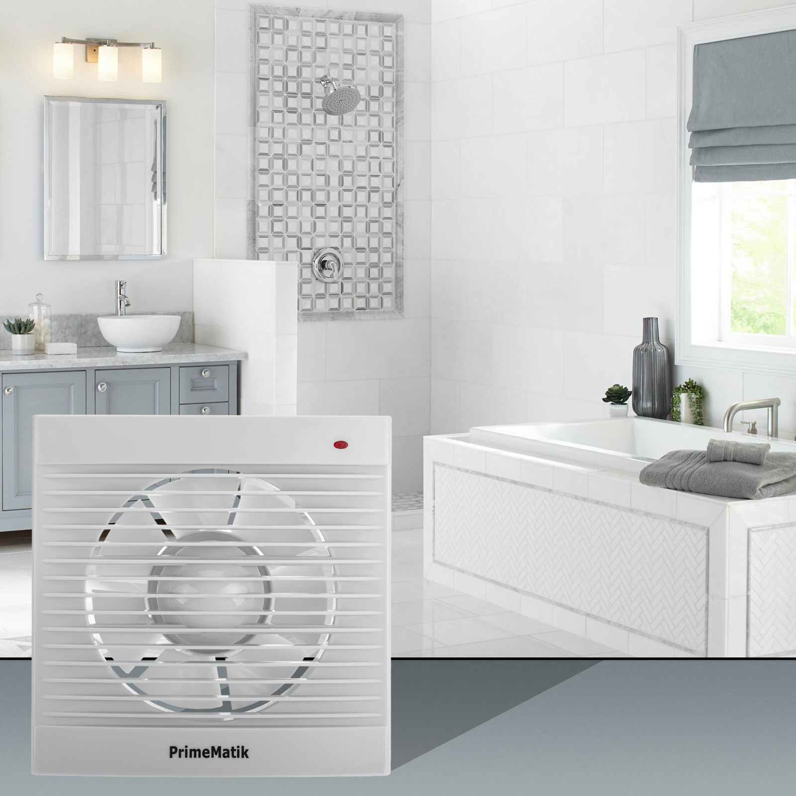 PrimeMatik - Ventilador de escape, Extractor de aire 333x333 mm sin tapa  con sistema antirretorno para baño