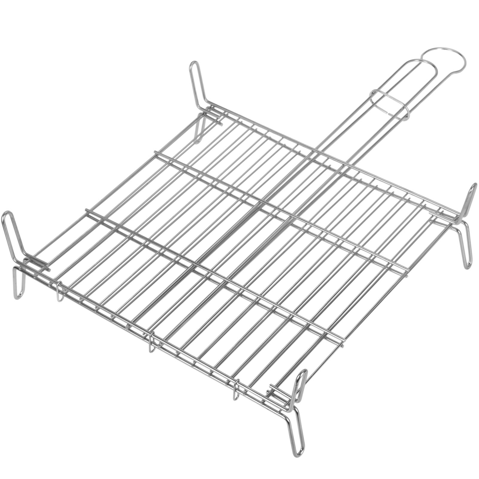 Griglia doppia per barbecue in ferro zincato con manico 40x40 cm -  Cablematic