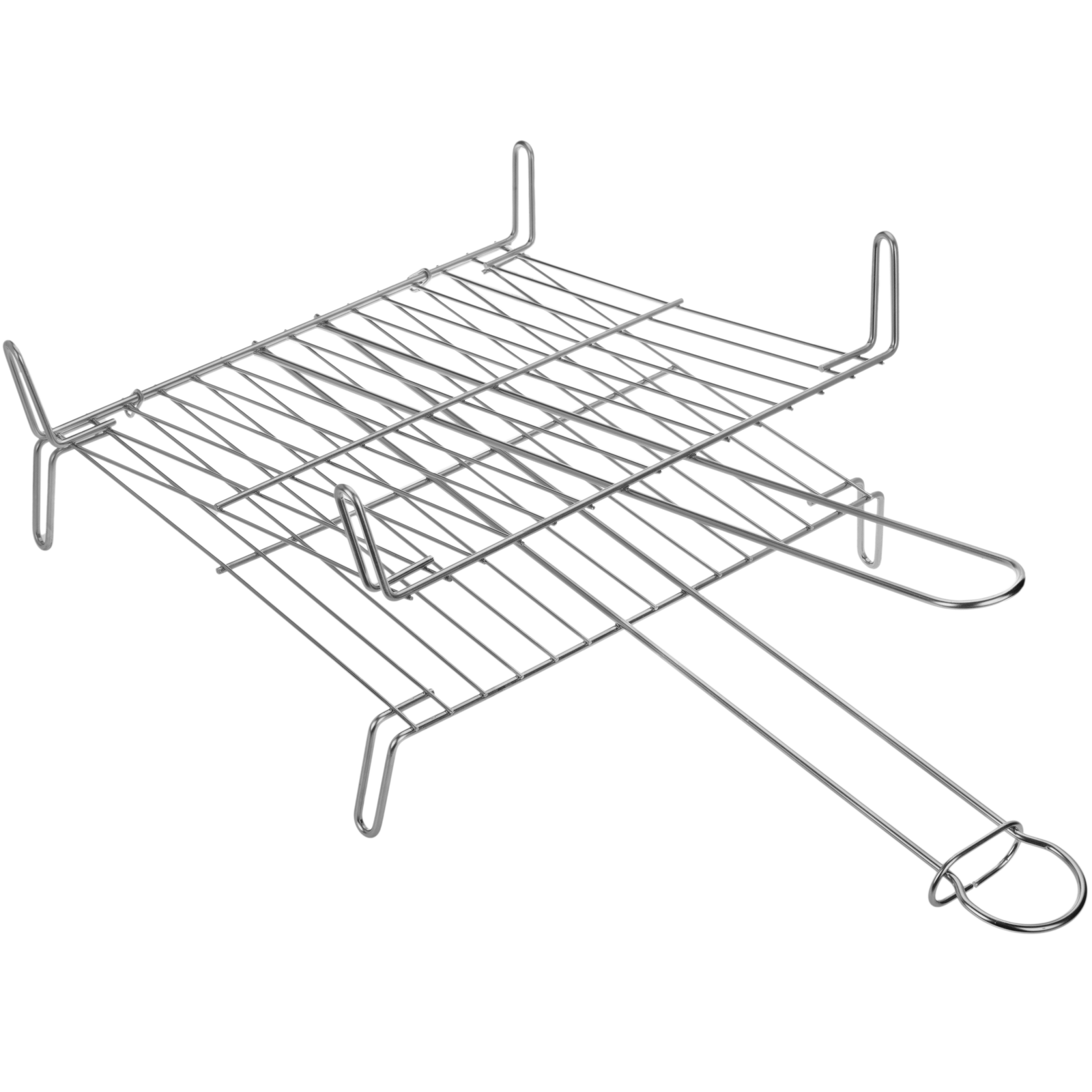 Griglia doppia per barbecue in ferro zincato con manico 40x40 cm -  Cablematic