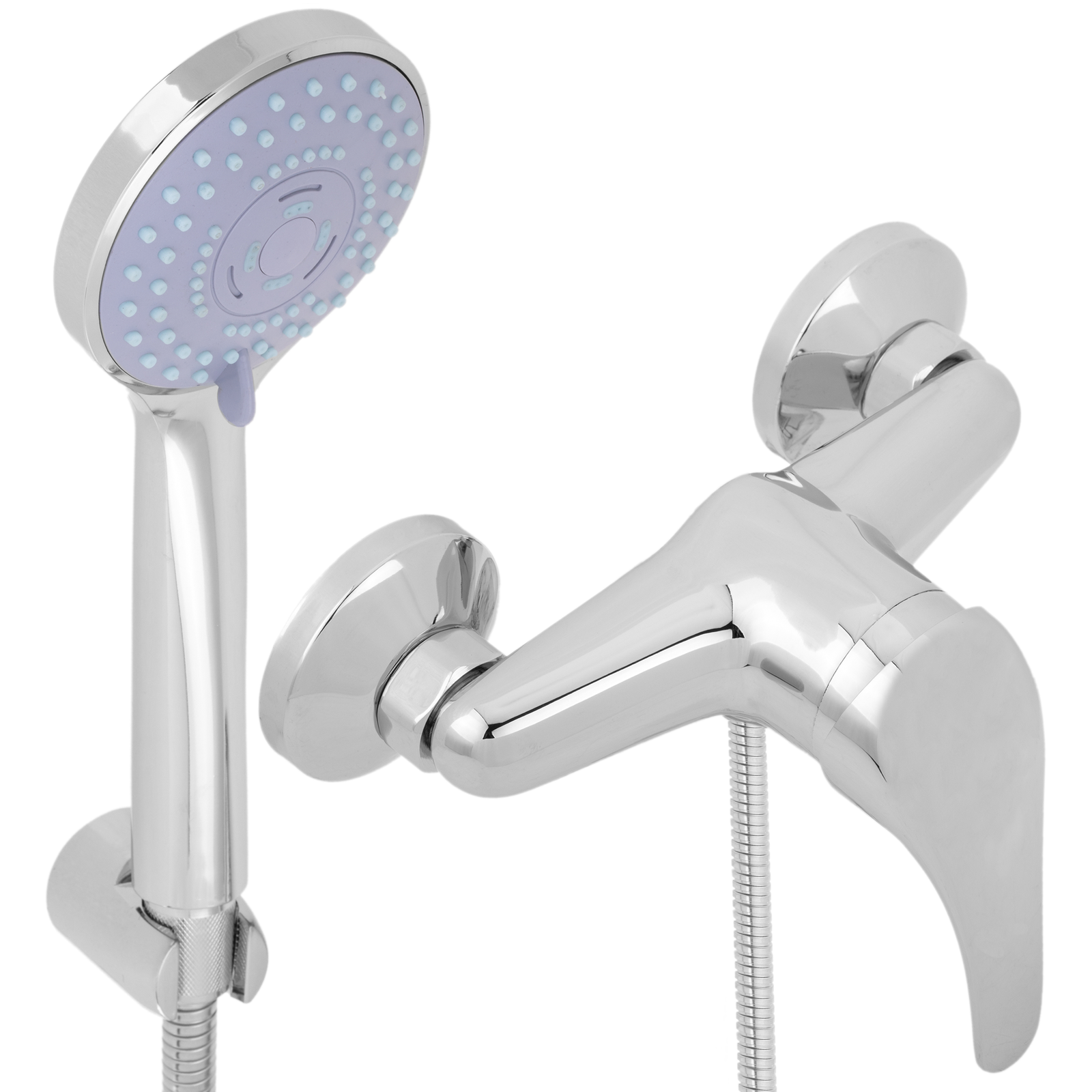 Kit de robinet de douche à poignée unique horizontale chromée à économie d' eau avec pommeau de douche, support et tuyau - Cablematic