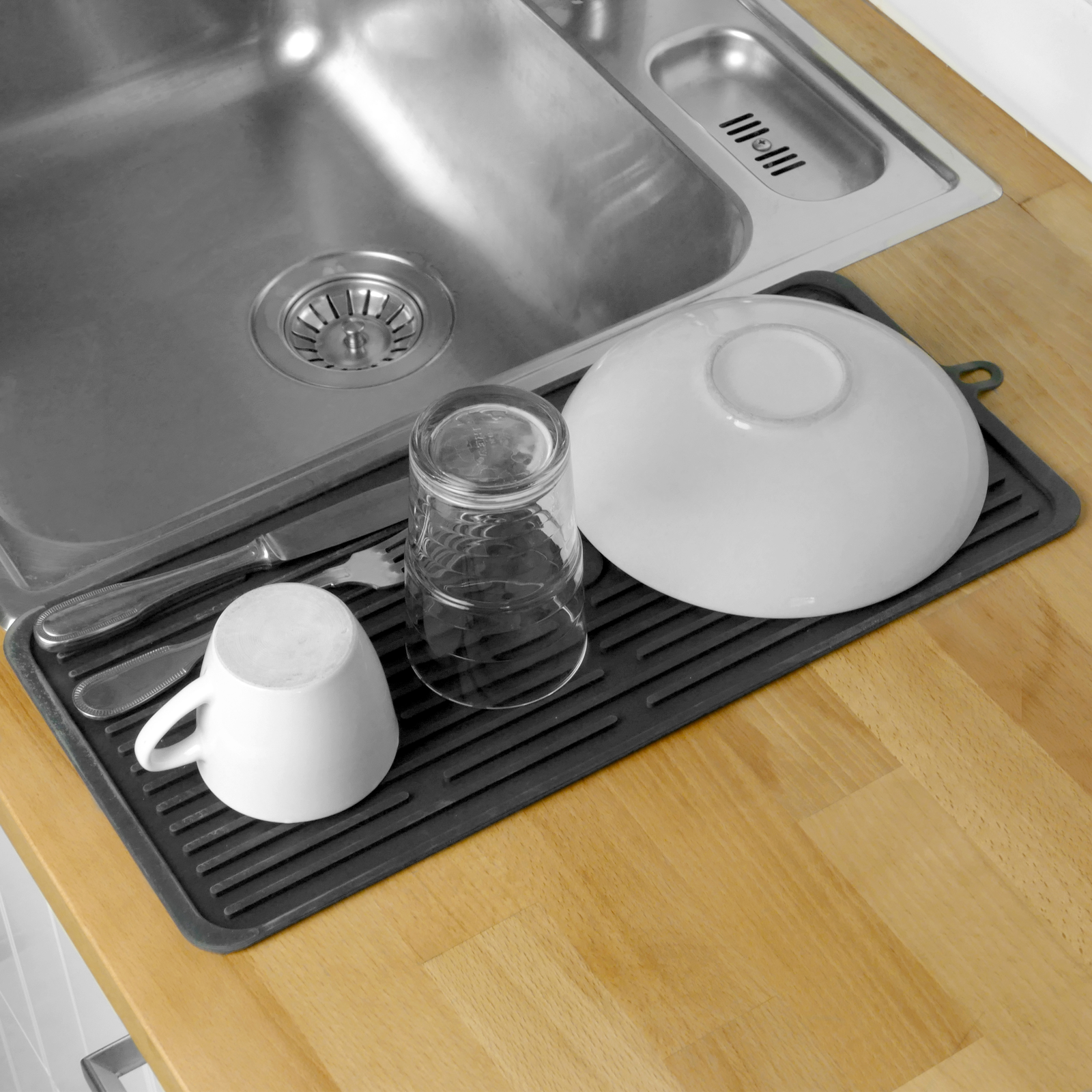 Tapis de séchage vaisselle en Silicone 446x203 mm noir - Cablematic