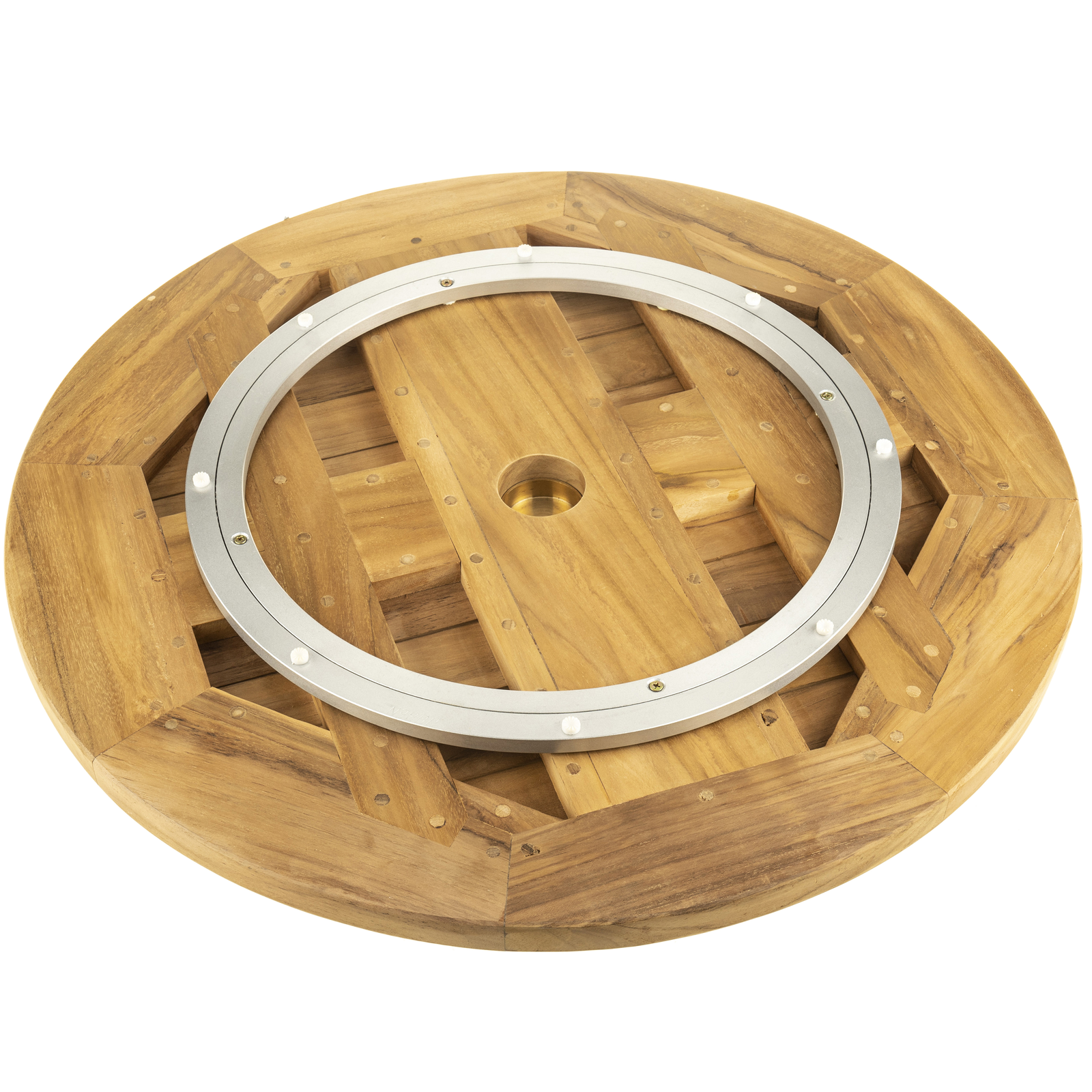 Plateau tournant 60cm pour table de jardin d'extérieur. Plateforme  pivotante en bois de teck certifié - Cablematic