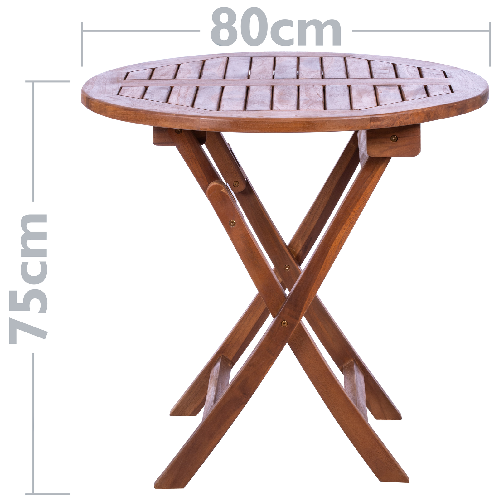 Round Folding Garden Table 80 Cm In Certified Teak Wood Cablematic