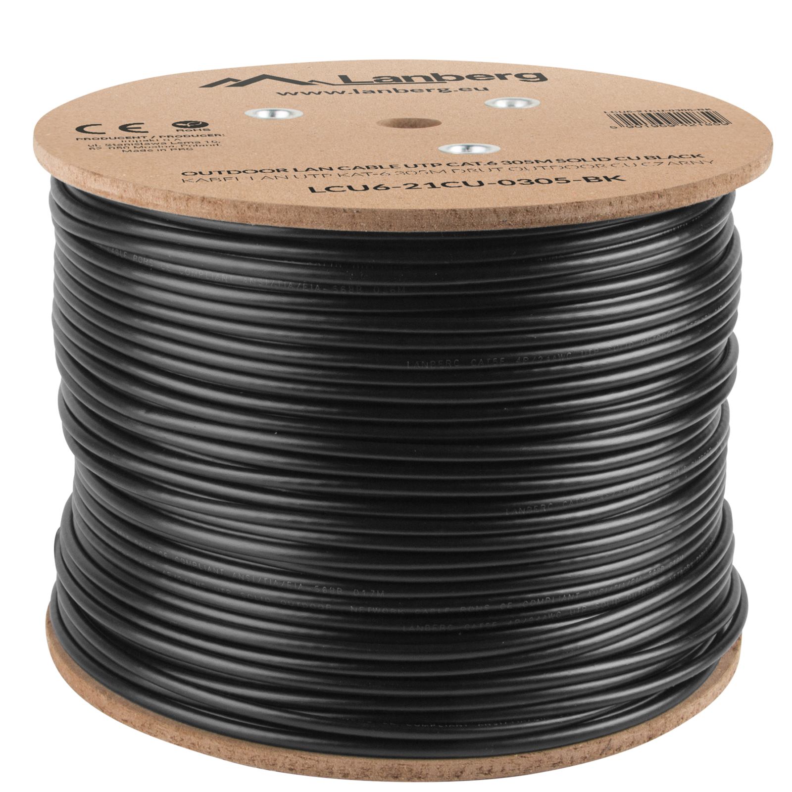 Câble réseau en bobines FTP Cat.6 23AWG pour extérieur rigide noir