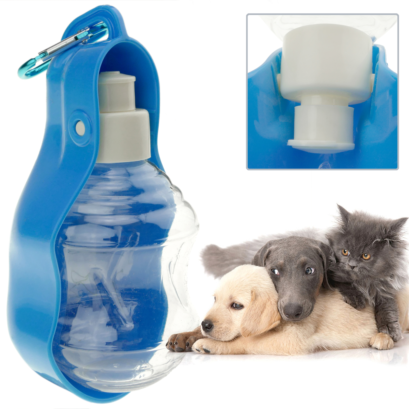 Bebedero Botella de agua portátil de viaje para perro gato mascota Azul
