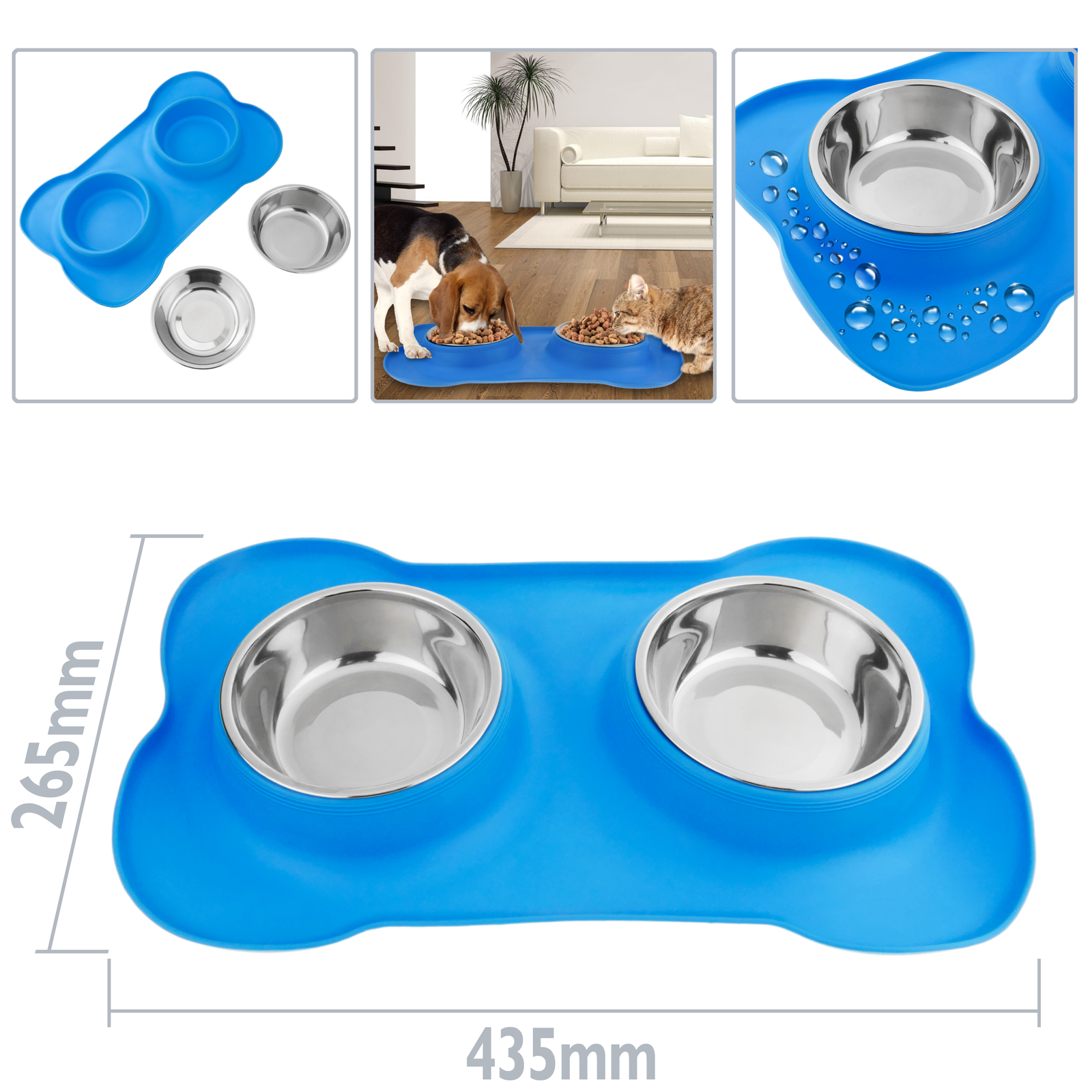 Ciotole per animali in acciaio inossidabile. Mangiatoia per cani e gatti  con vassoio in silicone antiscivolo - Cablematic