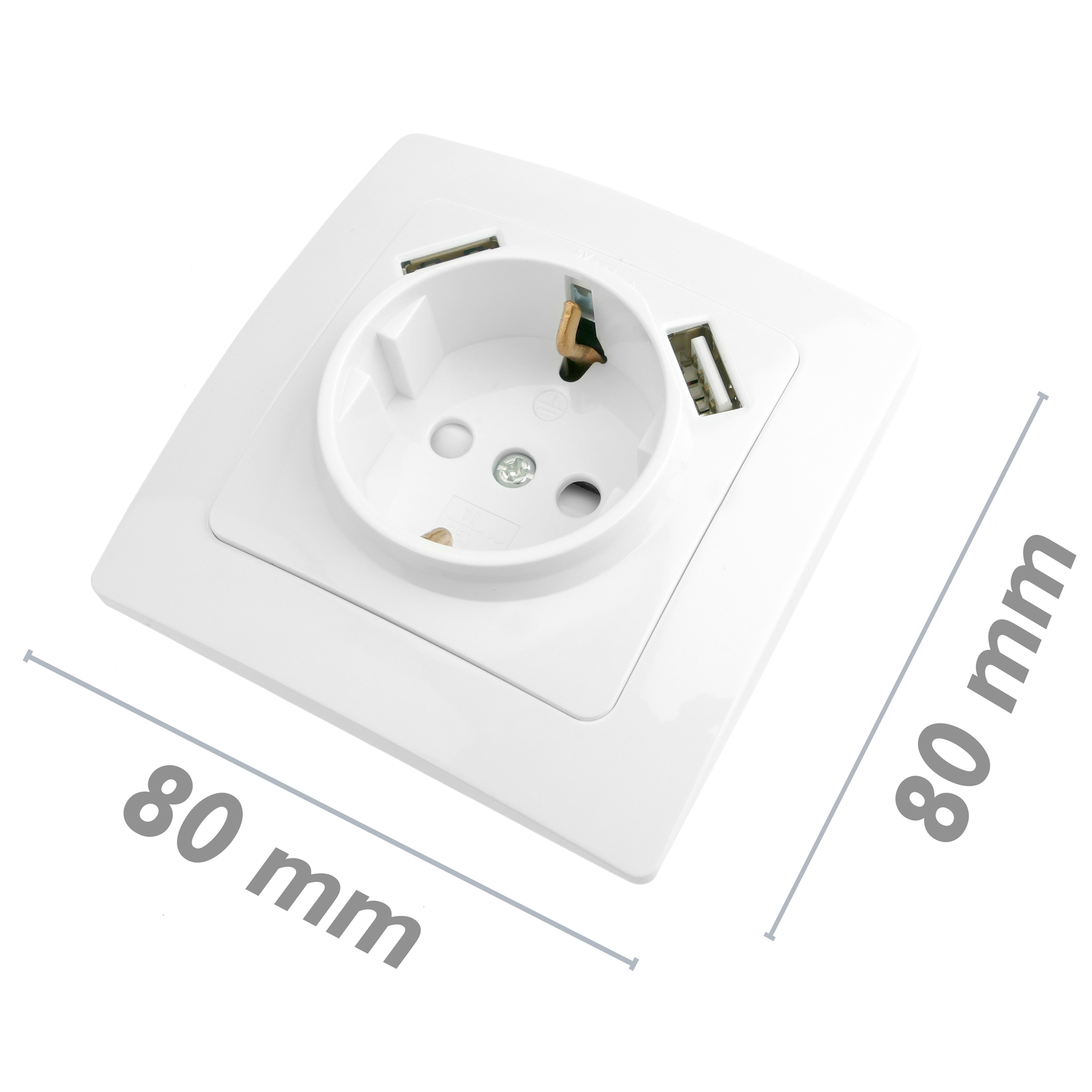 Base 25A, 2P+T 380V. Para instalación en caja 80x80mm empotrada o de  superficie. Color blanco