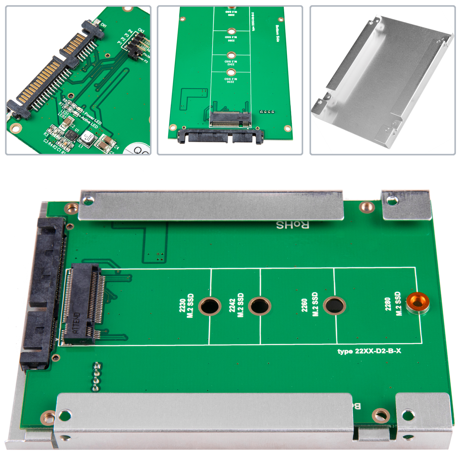 Adaptateur M.2 SATA SSD vers 2.5in SATA - Convertisseur M.2 NGFF vers SATA  - 7mm - Support à Cadre Ouvert - Adaptateur pour Disque Dur M2