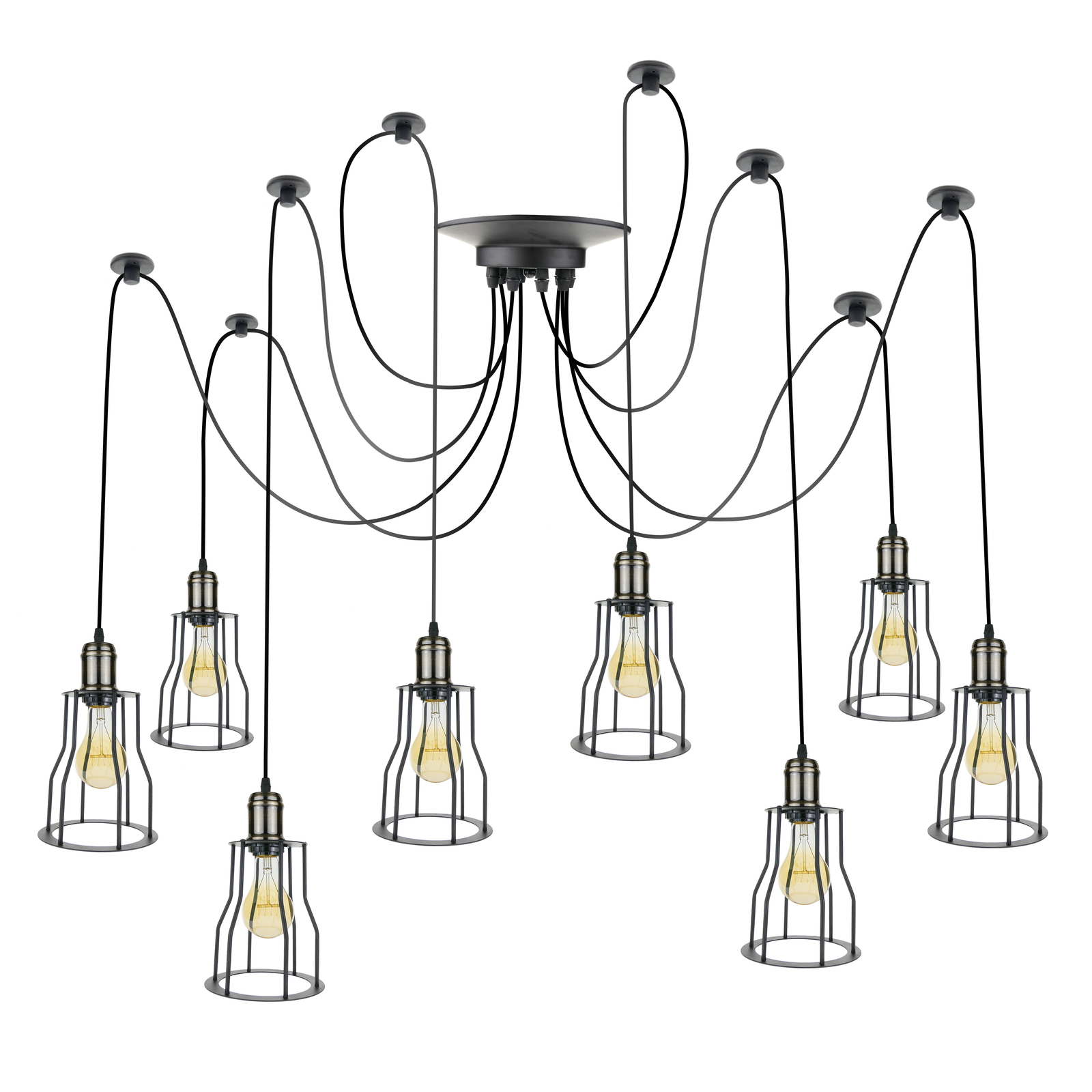 Lampada vintage con gabbie lunghe per 5 lampadine di filo E27 con cavo di  3m - Cablematic