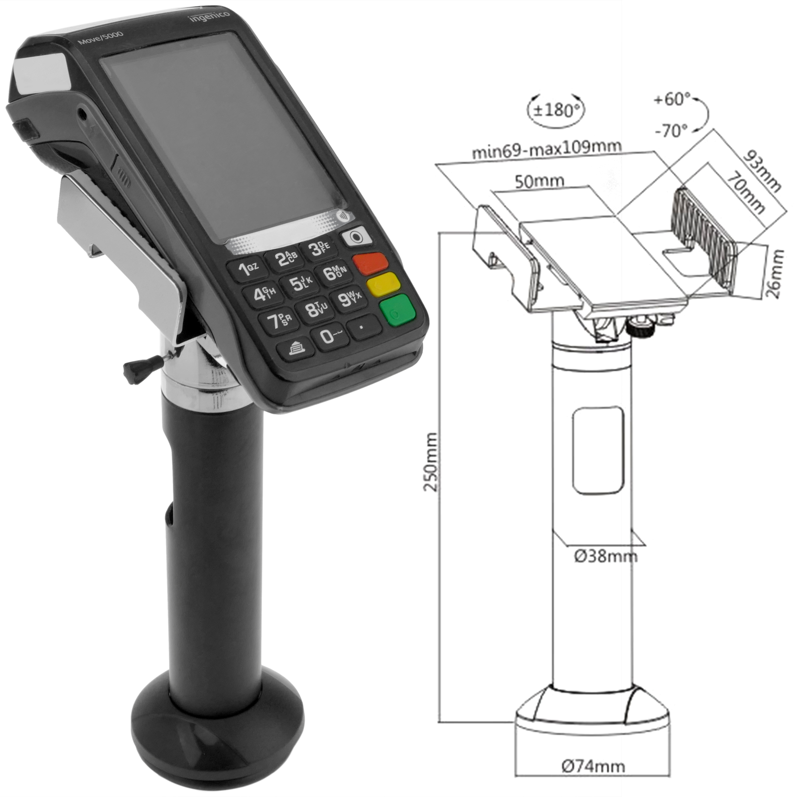 Soporte para TPV con brazo articulado para soporte VESA o datáfono