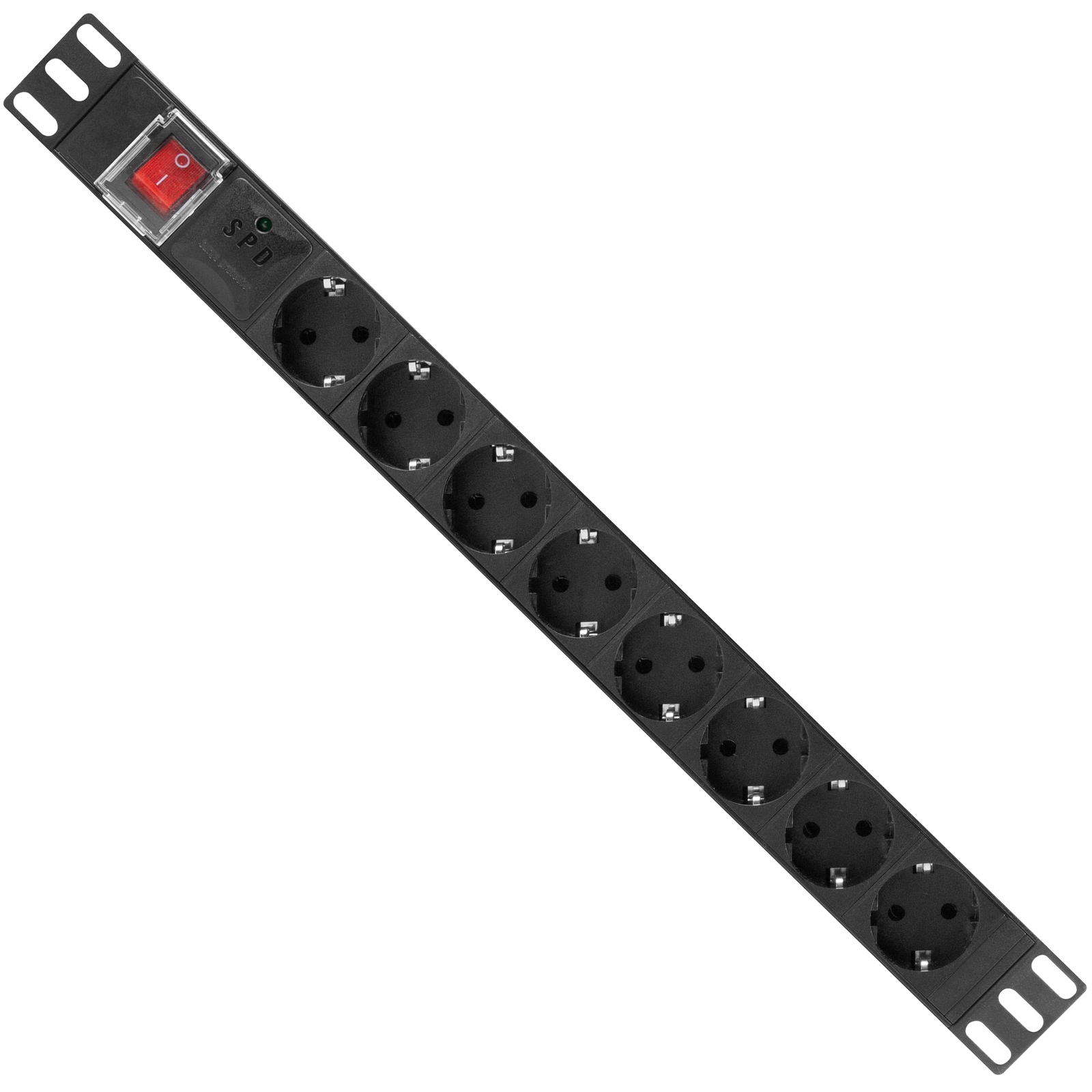 Regleta eléctrica para Rack de 19  con 8 enchufes Italiana 10/16A y  Schuko, enchufe Italiana 16A, Cable de 2 m, interruptor de  encendido/apagado, Negro