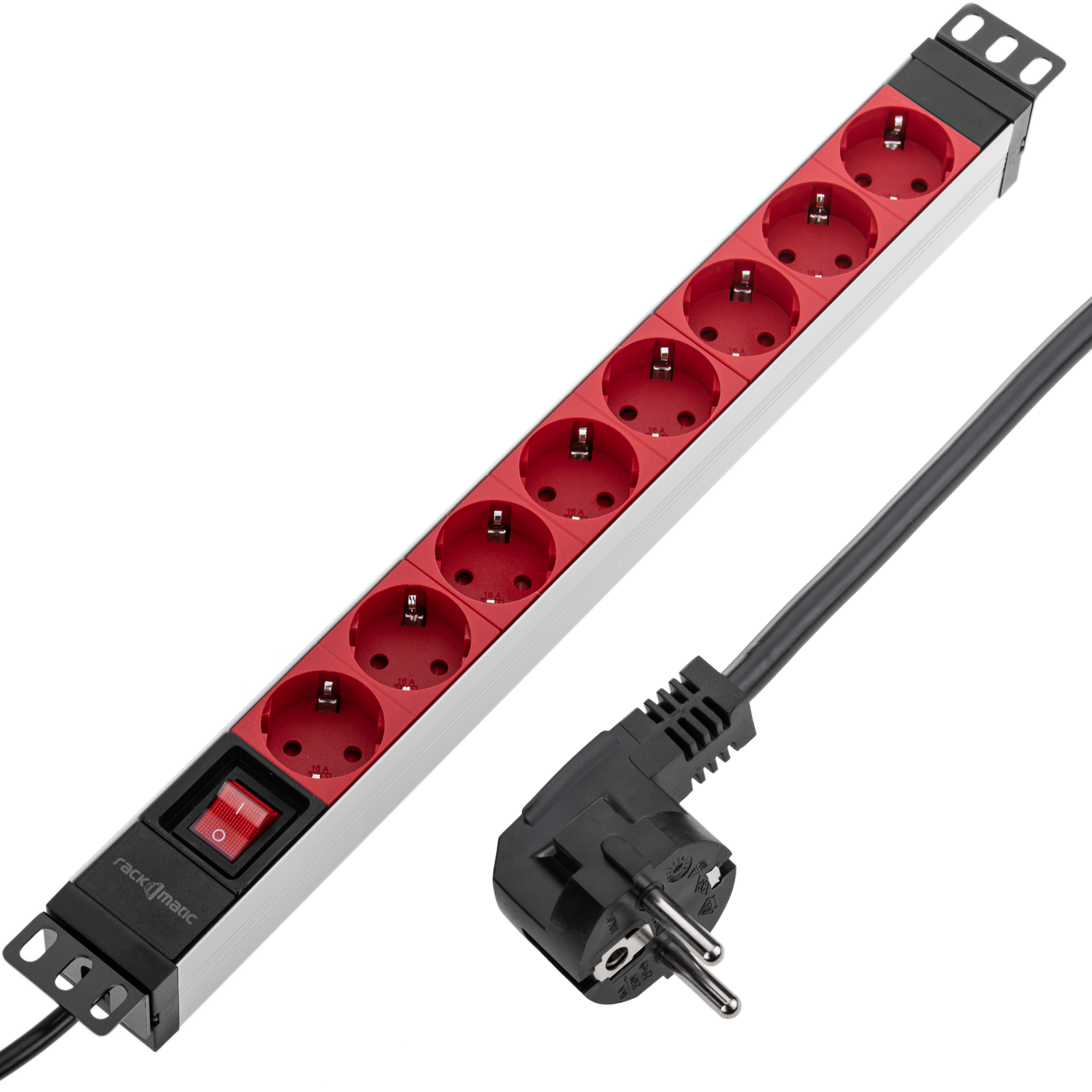 Bandeau PDU 19'' 1U, 7 prises FR avec interrupteur lumineux et prise  secteur IEC C14 mâle