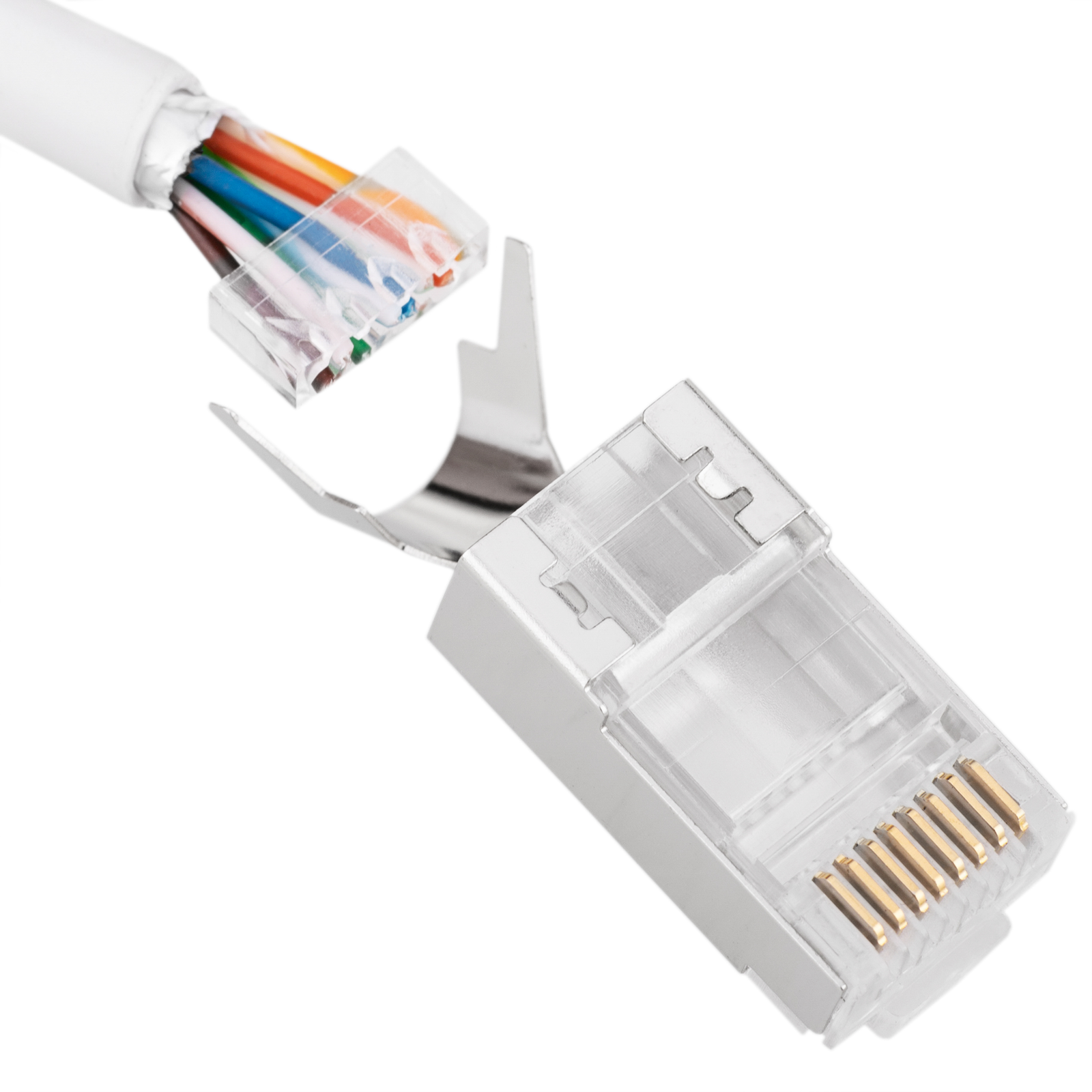 Connecteur RJ45 Cat.6 STP avec 4 broches vers le haut et 4 broches