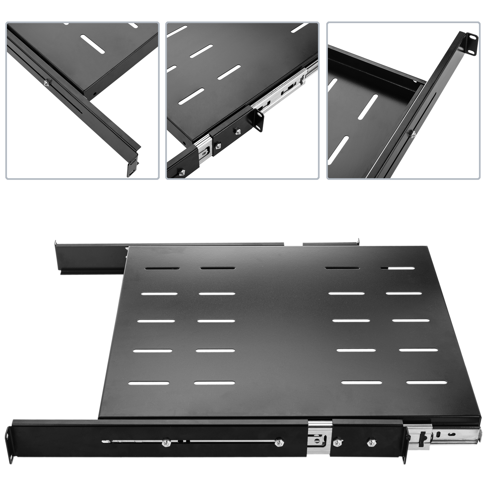 Telescopic tray for server rack 19 inch 1U 550mm depth sliding slides shelf  - Cablematic