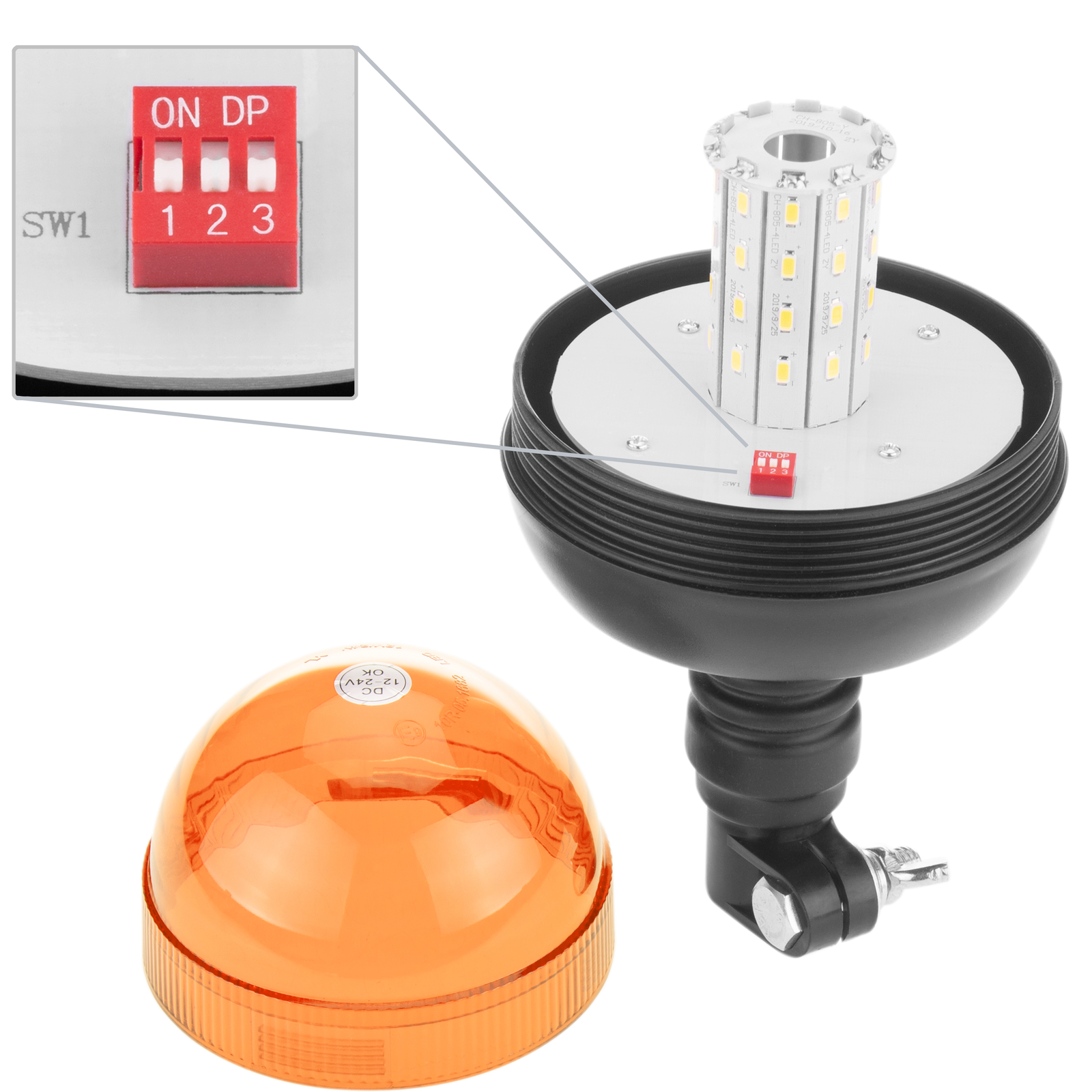 Lampe stroboscopique à LED rouge rotative d'urgence 12-24 Vdc avec