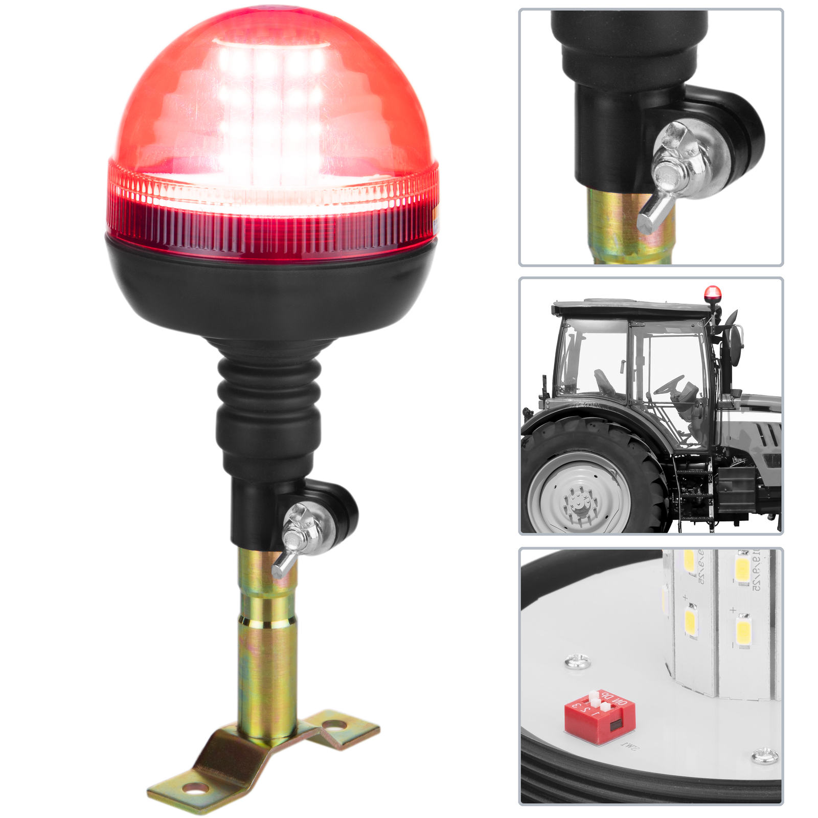 Luz estroboscópica LED de 12 V-24 V, color rojo, 12 LED giratorios,  intermitente, advertencia, luces intermitentes de seguridad intermitentes  con