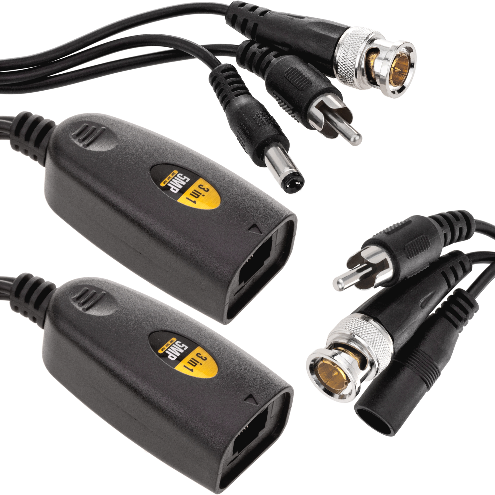 Passive video balun with power and audio (BNC DCJack RCA RJ45) - Cablematic