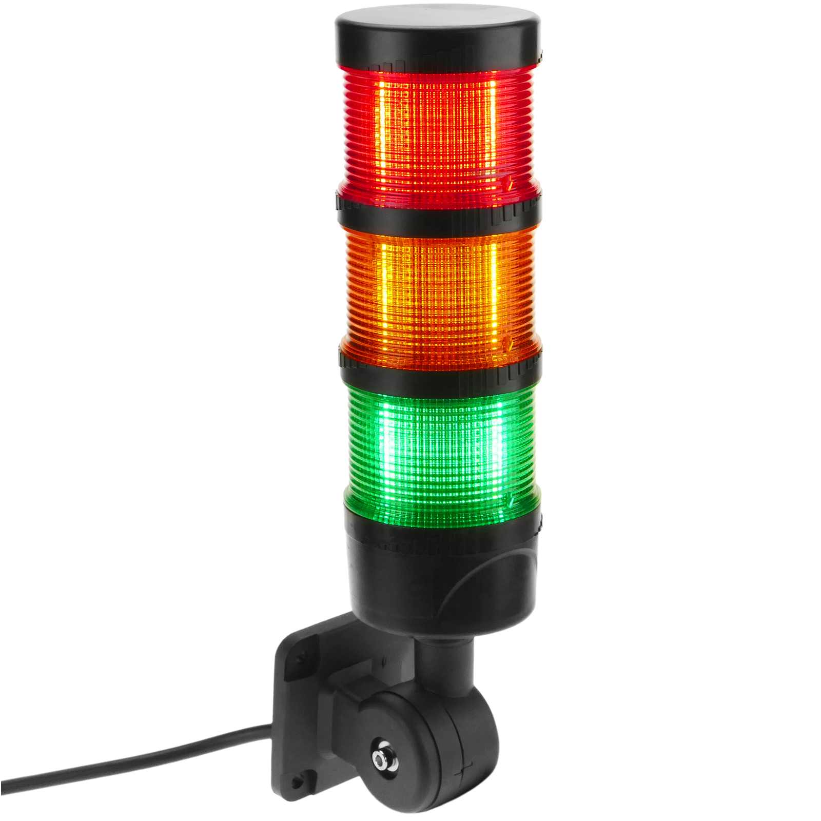 Industrial signal tower. Traffic light with flashing red orange green LEDs  12 VDC Cablematic