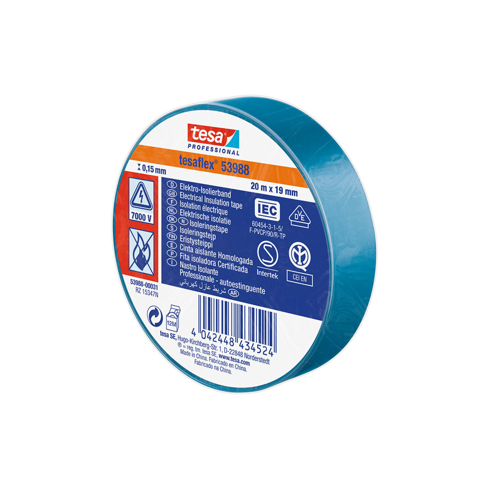 Approved insulating tape 20 mx 19 mm blue color TESA 53988-00031