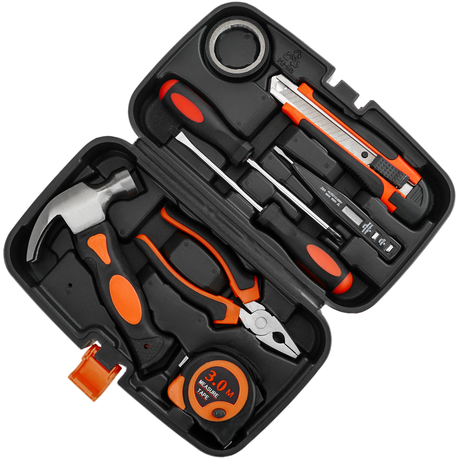 Basic tool kit. Set of 10 pieces. Screwdriver, pliers, tape measure,  scissors, etc. - Cablematic