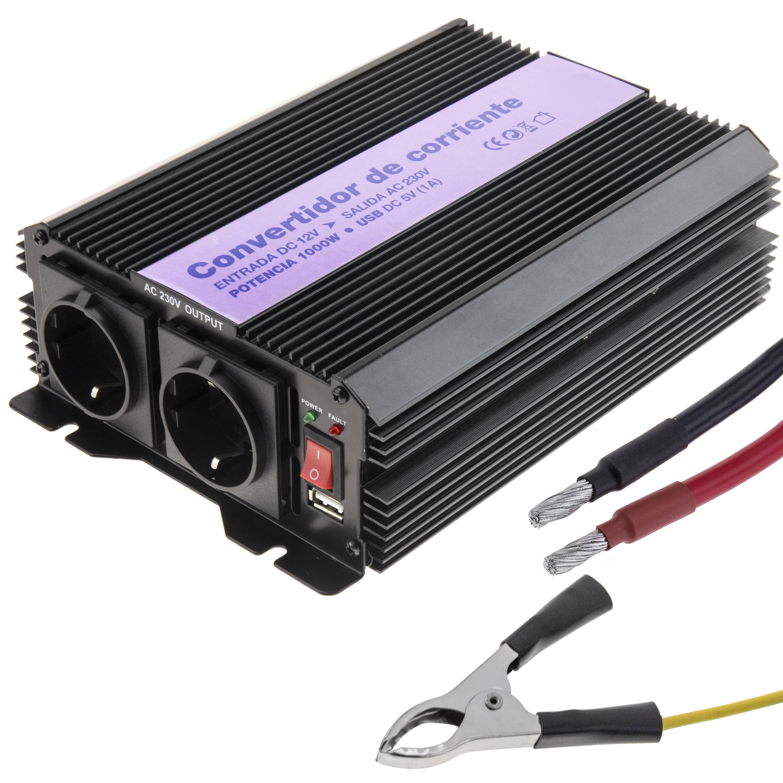 ADAPTADOR INVERSOR DE CORRIENTE PARA AUTO DE 12V- 220V DE 1000W- C