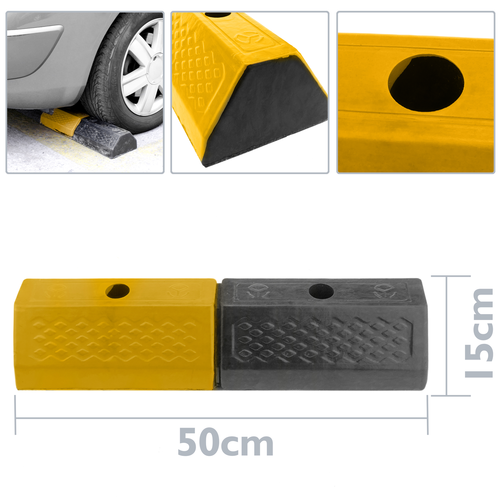 Fermaruota per parcheggi in gomma 48 cm per ruota e parcheggio - Cablematic