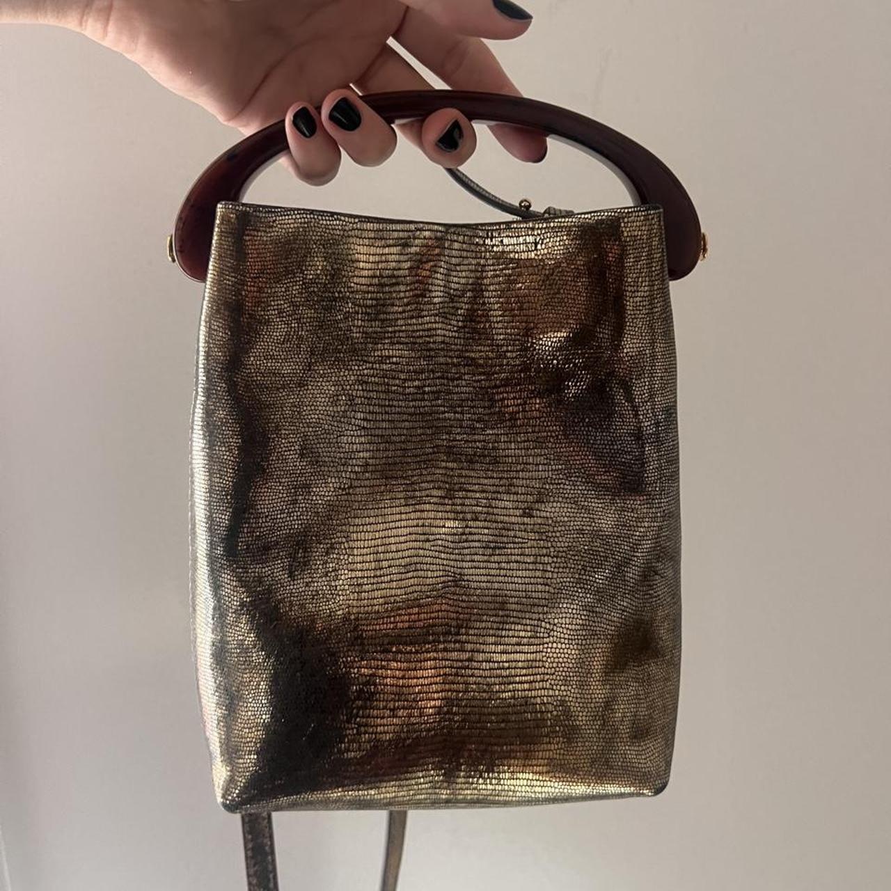 Dries Van Noten gold metallic snake skin top handle...
