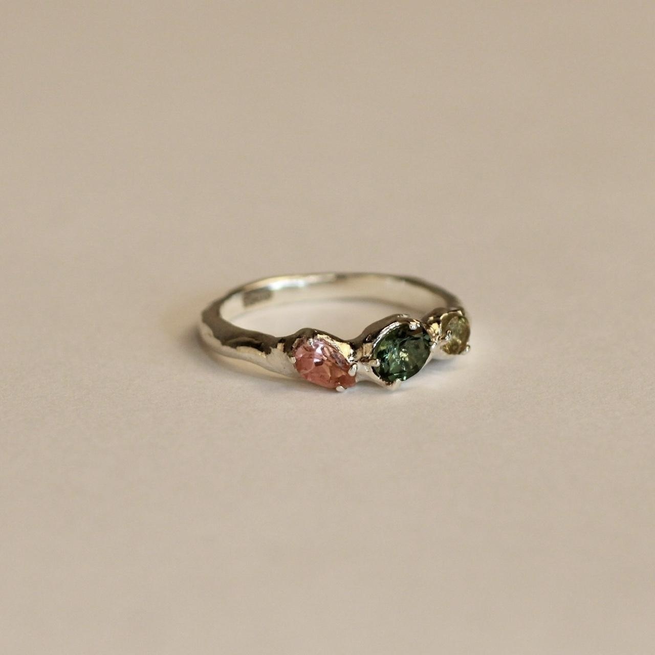 triple pink &amp; green tourmaline silver 925 ring size...