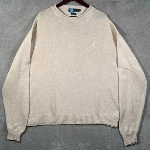 Polo Ralph Lauren Sweater Mens XL Beige Linen Cotton Roll Neck Pullover *FLAW