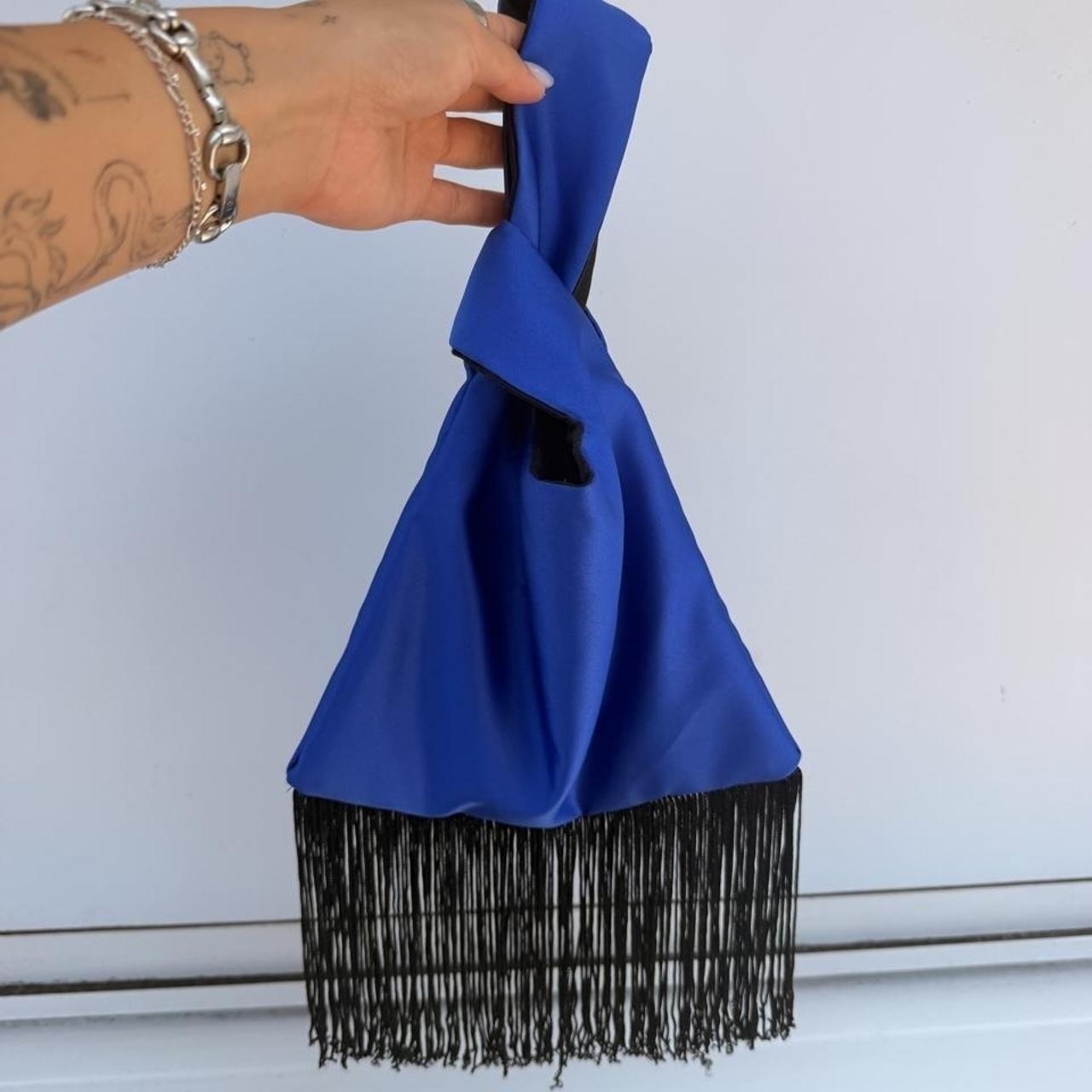 Royal Blue Japanese knot bag fringe handbag with...