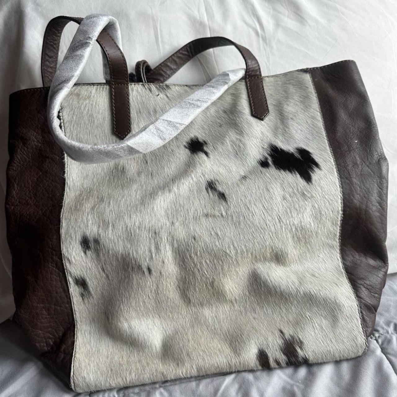 Mona B large brown & white cowhide tote bag with...