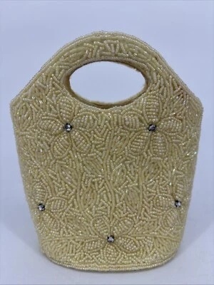 Glam Gem  Yellow Beaded Embellished Zipper Closure Handbag Purse