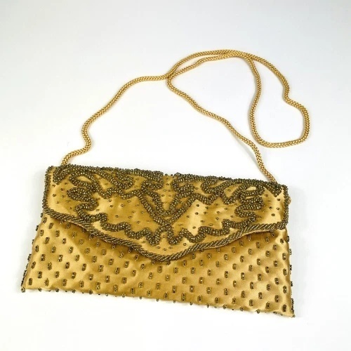 Valerie Stevens Purse Handbag Clutch Gold Sequins Beaded Flapper Vintage