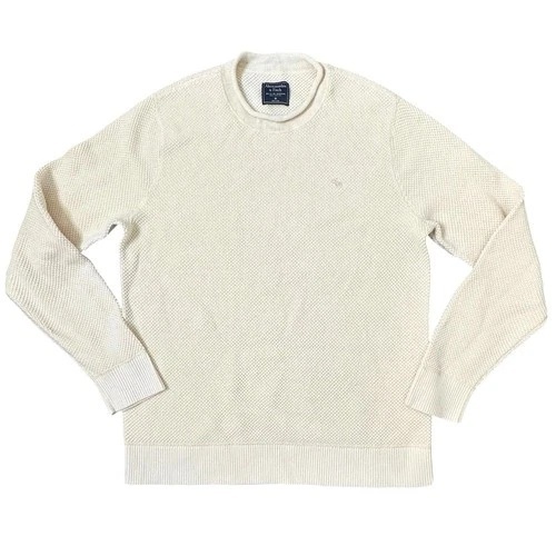 Abercrombie & Fitch Pastel Yellow Rollneck Sweater Cotton Men Medium Knit Waffle