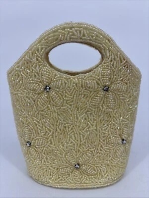 Glam Gem  Yellow Beaded Embellished Zipper Closure Handbag Purse